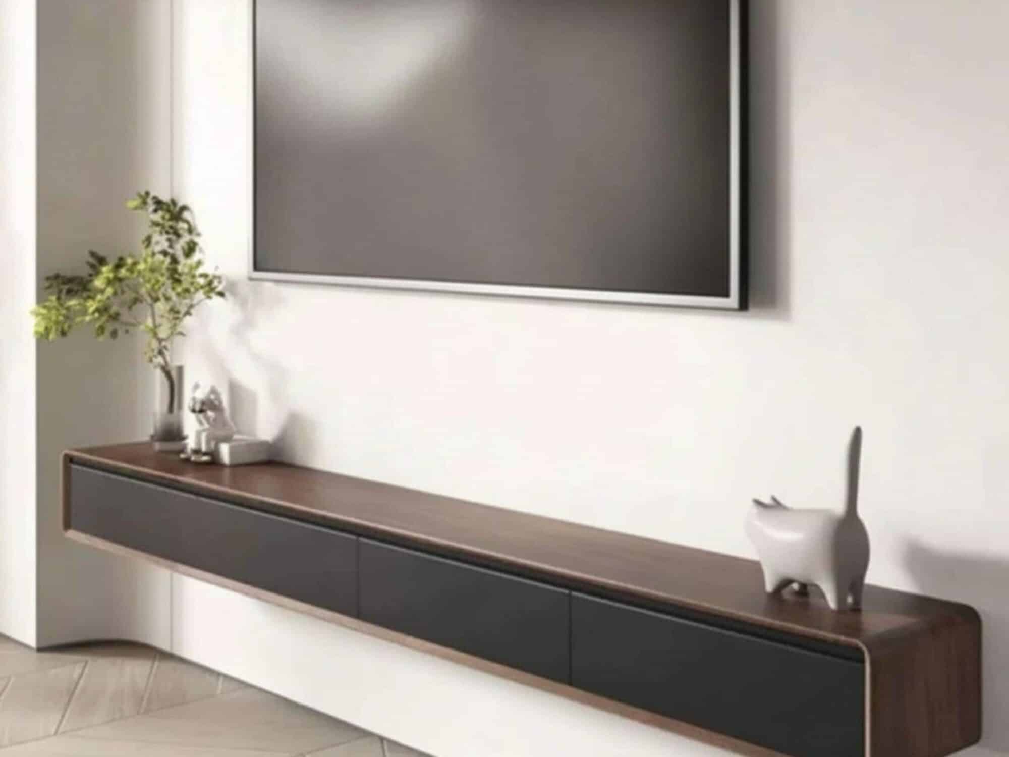 walnut-black-wooden-drawers-floating-mount-tv-stand-6 Walnut Black Wooden Drawers Floating Mount Tv Stand 6