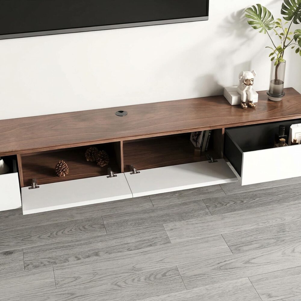 walnut-black-wooden-drawers-floating-mount-tv-stand-7 Walnut Black Wooden Drawers Floating Mount Tv Stand 7