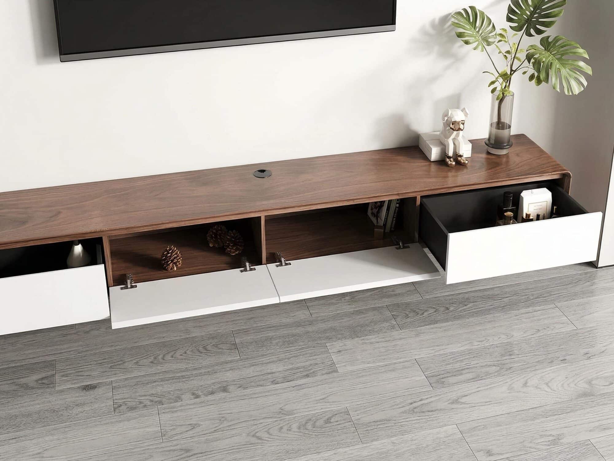 walnut-black-wooden-drawers-floating-mount-tv-stand-7 Walnut Black Wooden Drawers Floating Mount Tv Stand 7