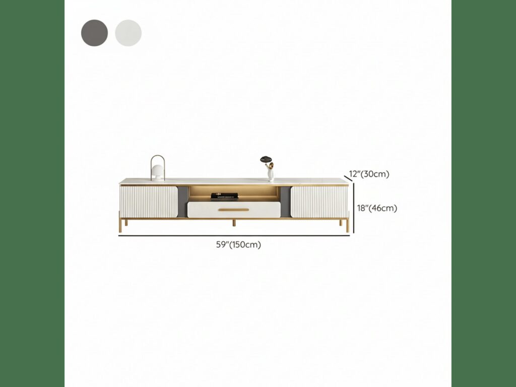 White Glass Open Storage Drawers Tv Stand With Legs 14