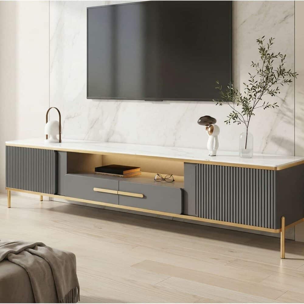 white-glass-open-storage-drawers-tv-stand-with-legs-7 White Glass Open Storage Drawers Tv Stand With Legs 7