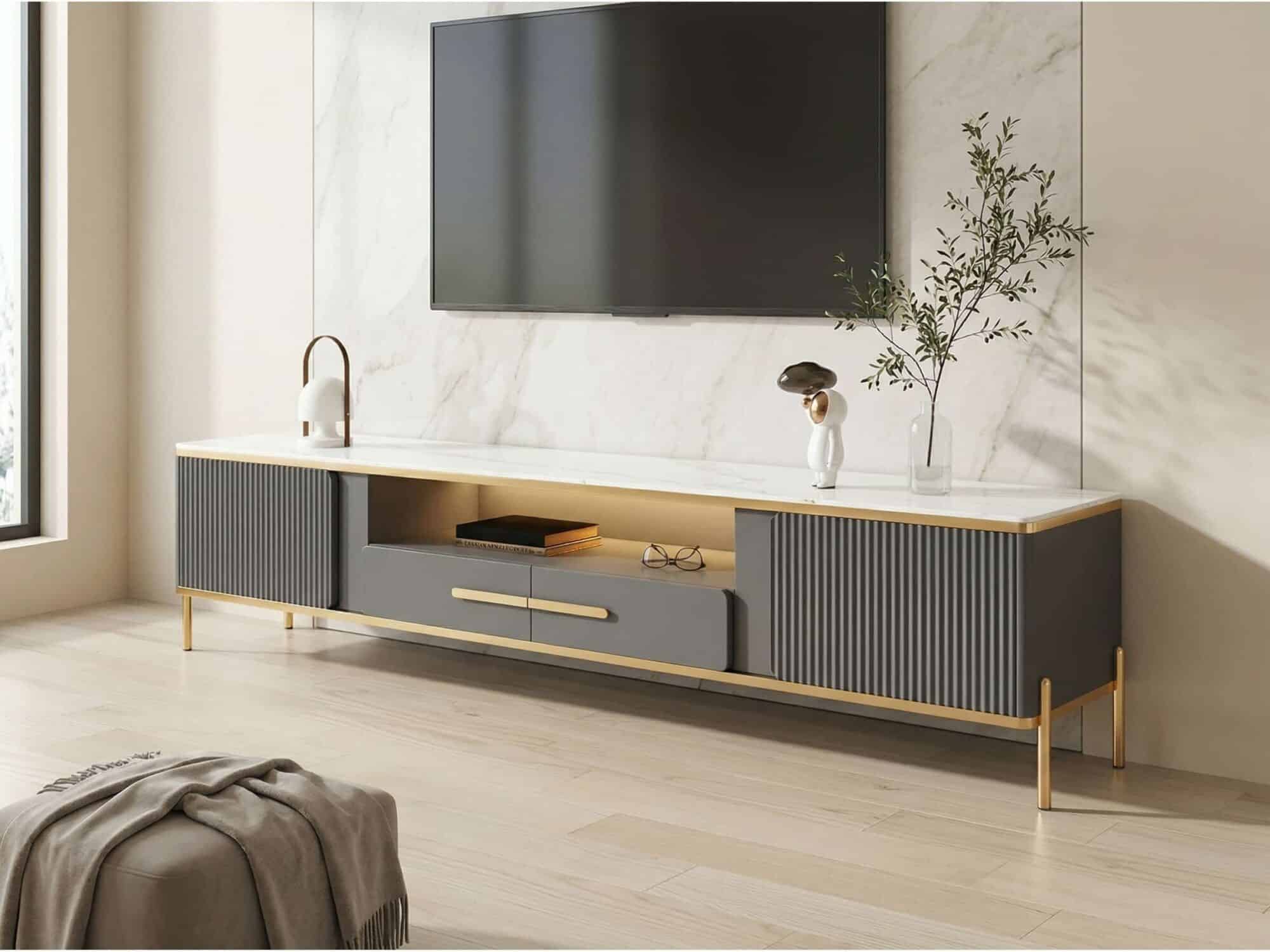 white-glass-open-storage-drawers-tv-stand-with-legs-7 White Glass Open Storage Drawers Tv Stand With Legs 7