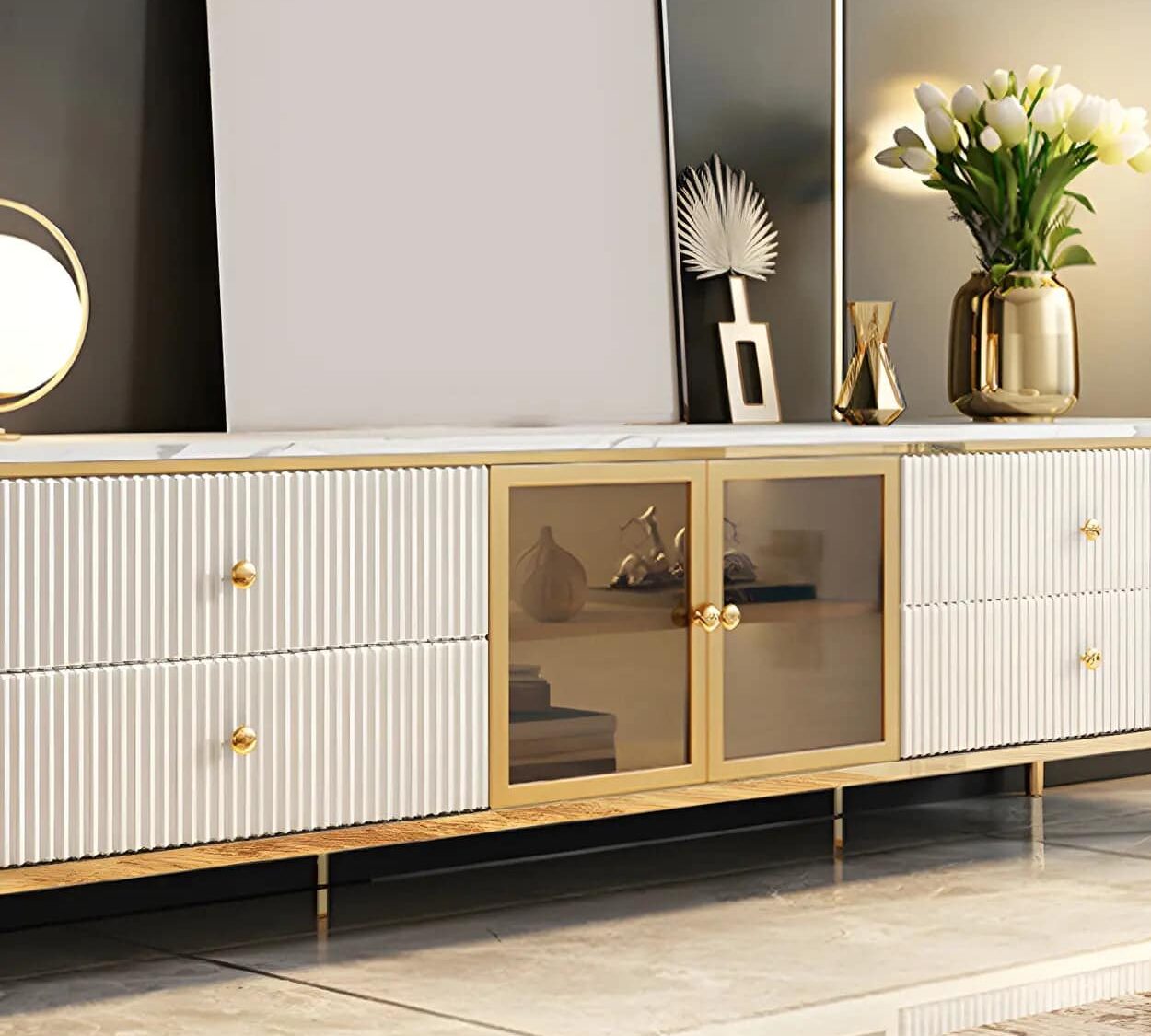 White Stone Drawers Shelves Long Tv Stand With Legs 6 F4c1e8ac E08a 4681 8fa6 071ab85f1d9f
