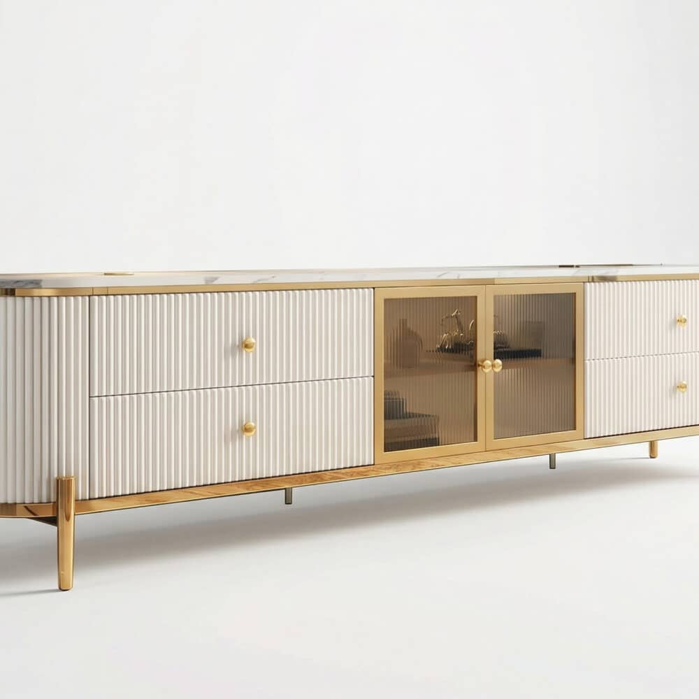 White Stone Drawers Shelves Long TV Stand with Legs - resized - 相册图 #2 White Stone Drawers Shelves Long TV Stand with Legs 相册图 #2 resized