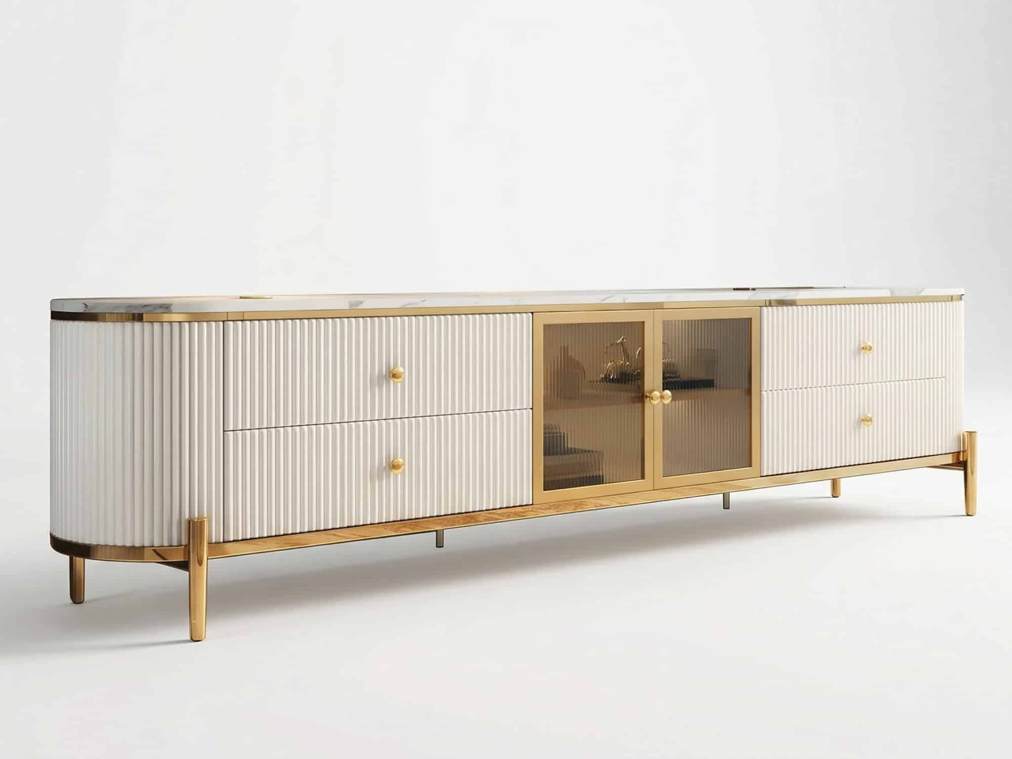 White Stone Drawers Shelves Long TV Stand with Legs - resized - 相册图 #2 White Stone Drawers Shelves Long TV Stand with Legs 相册图 #2 resized