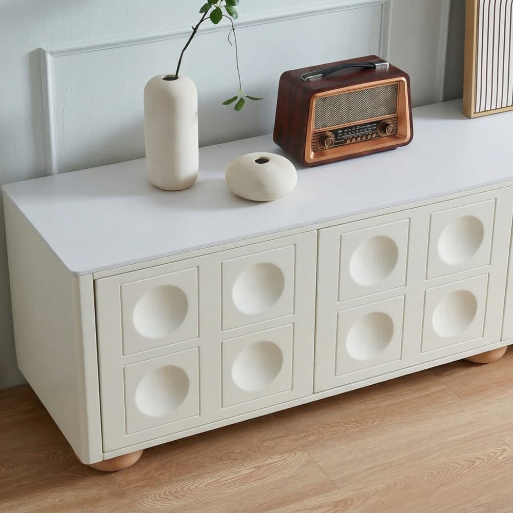 White Stone Rectangle Shelves Cabinet Long TV Stand - resized - 相册图 #6 White Stone Rectangle Shelves Cabinet Long TV Stand 相册图 #6 resized