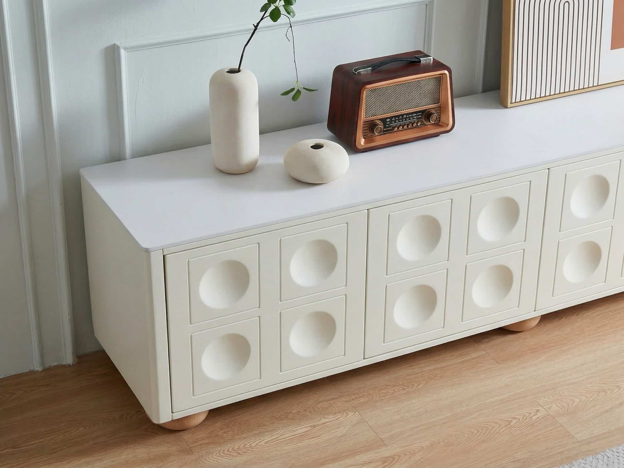 White Stone Rectangle Shelves Cabinet Long TV Stand - resized - 相册图 #6 White Stone Rectangle Shelves Cabinet Long TV Stand 相册图 #6 resized