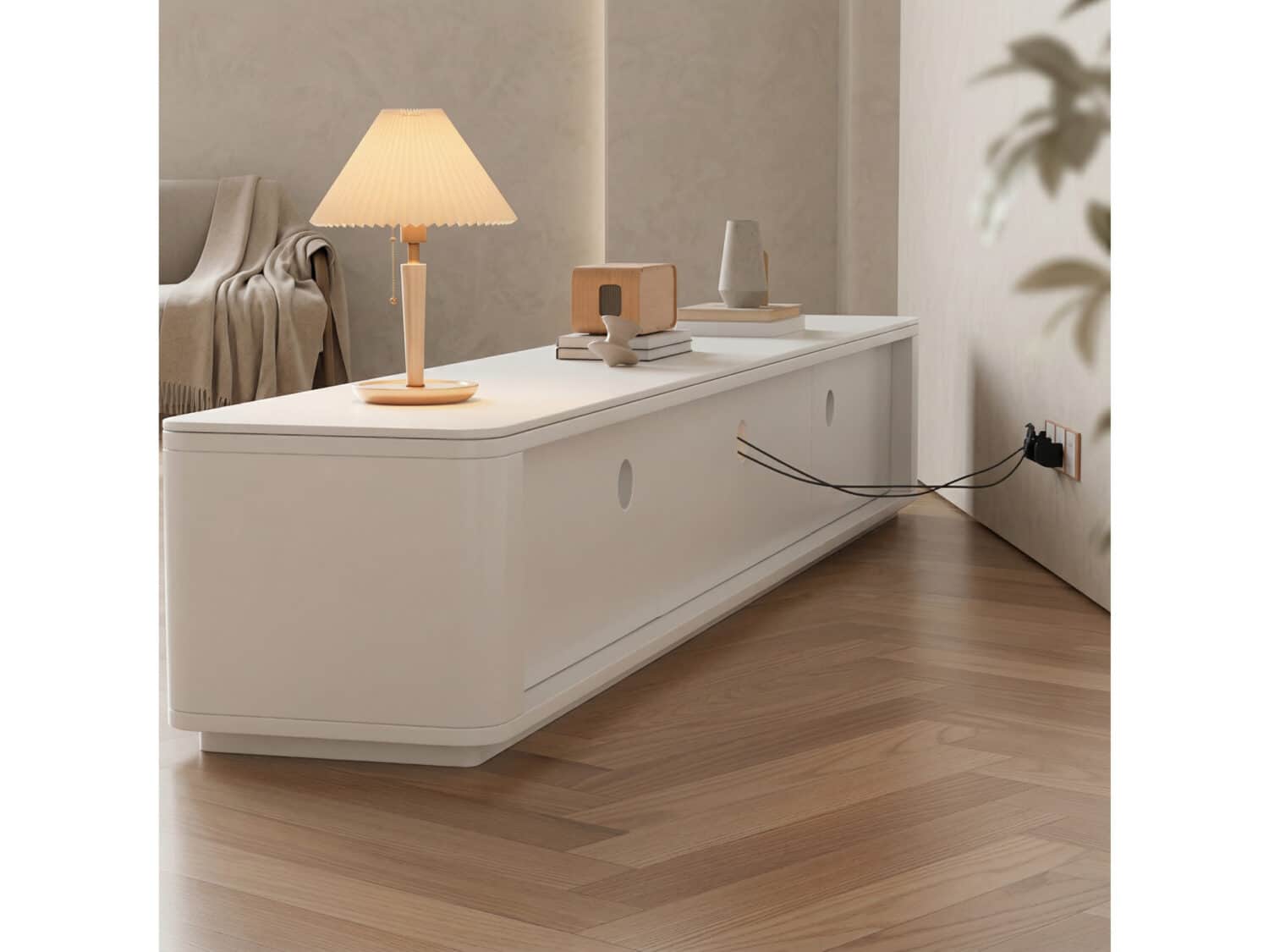 White Stone Rectangle Storage TV Stand with Lighting 相册图 #1 scene