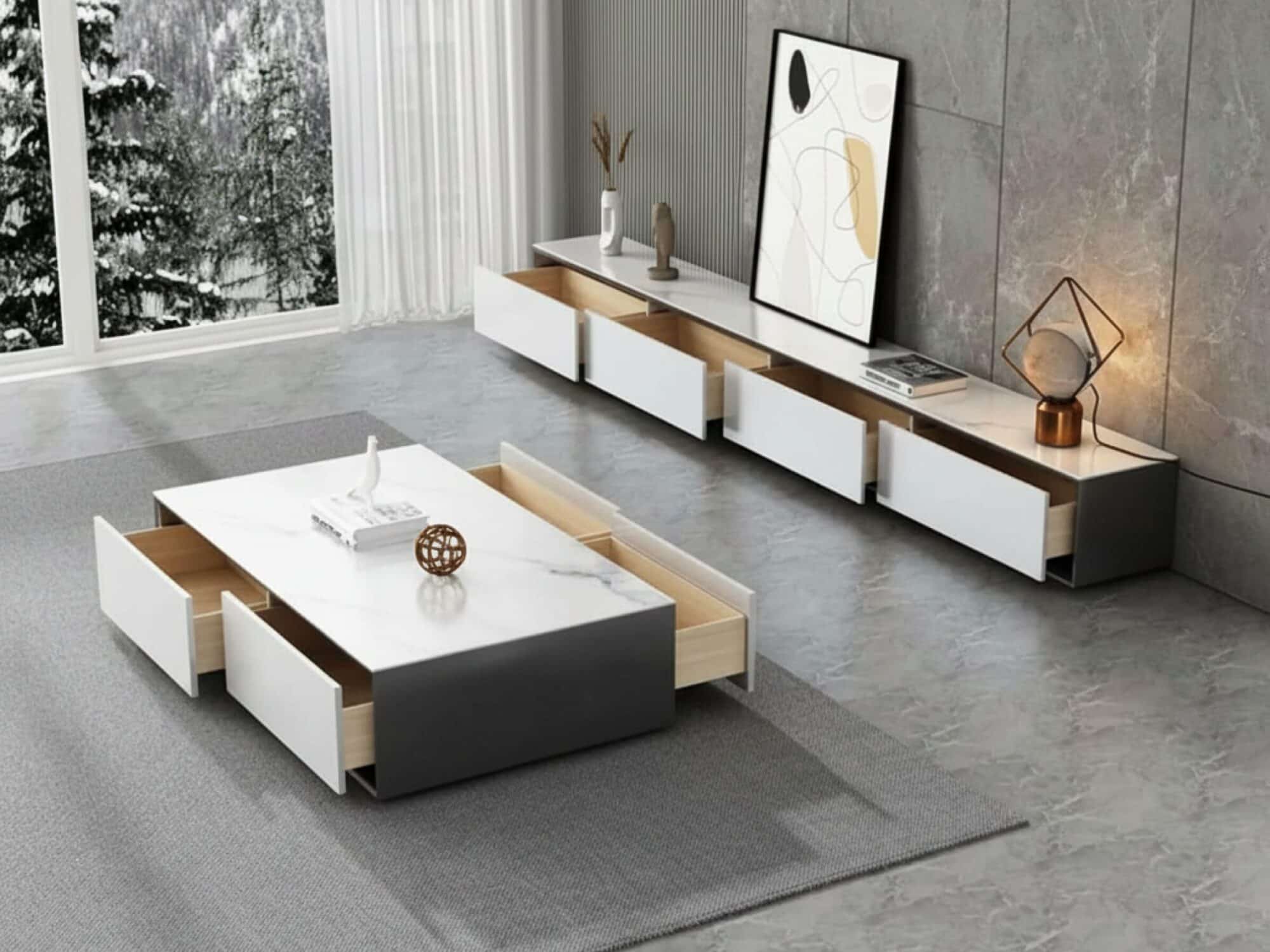 white-wood-slate-long-tv-stand-with-drawers-3 White Wood Slate Long Tv Stand With Drawers 3