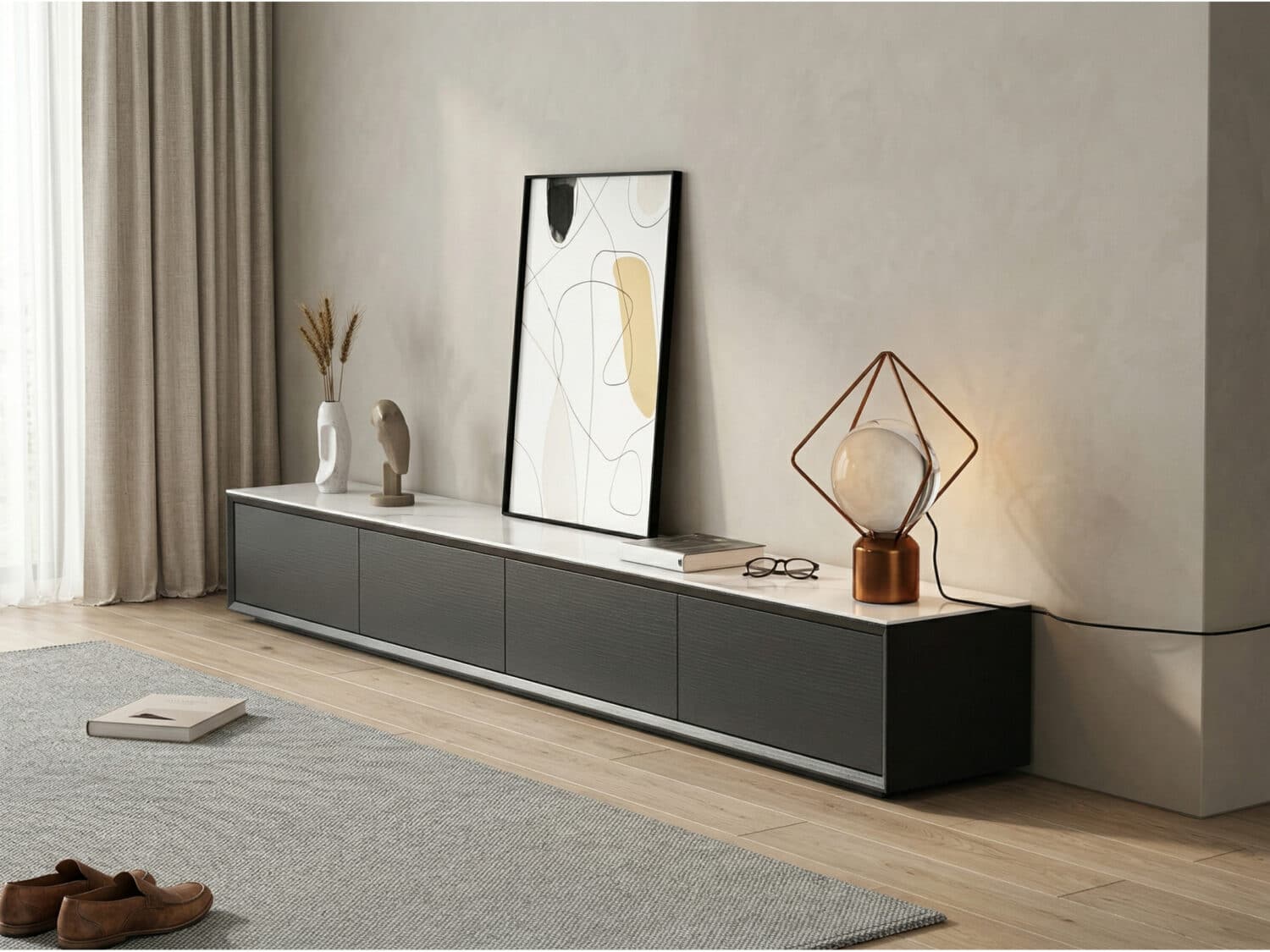 White Wood Slate Long TV Stand with Drawers 相册图 #1 scene
