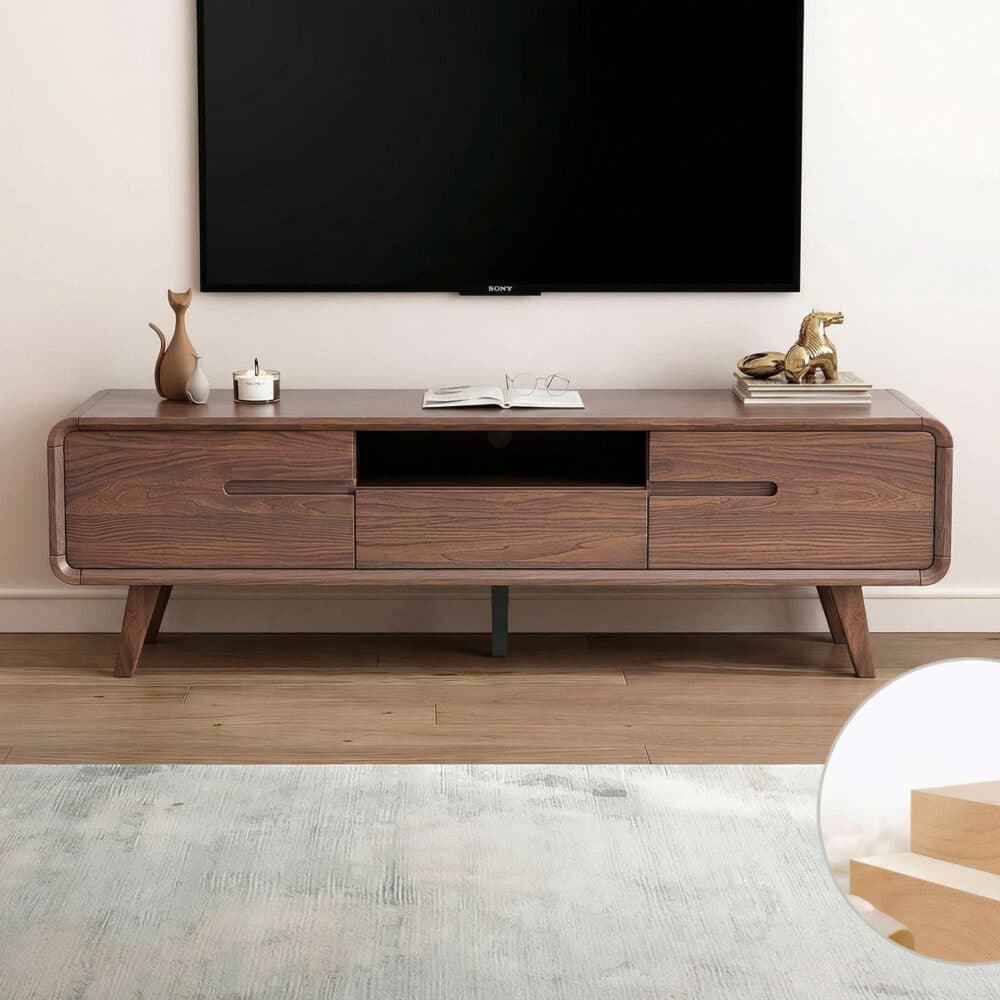 70.2'' Modern Walnut TV Stand Low Profile Wooden Media Console with Storage - resized - 相册图 #3 70.2'' Modern Walnut TV Stand Low Profile Wooden Media Console with Storage 相册图 #3 resized