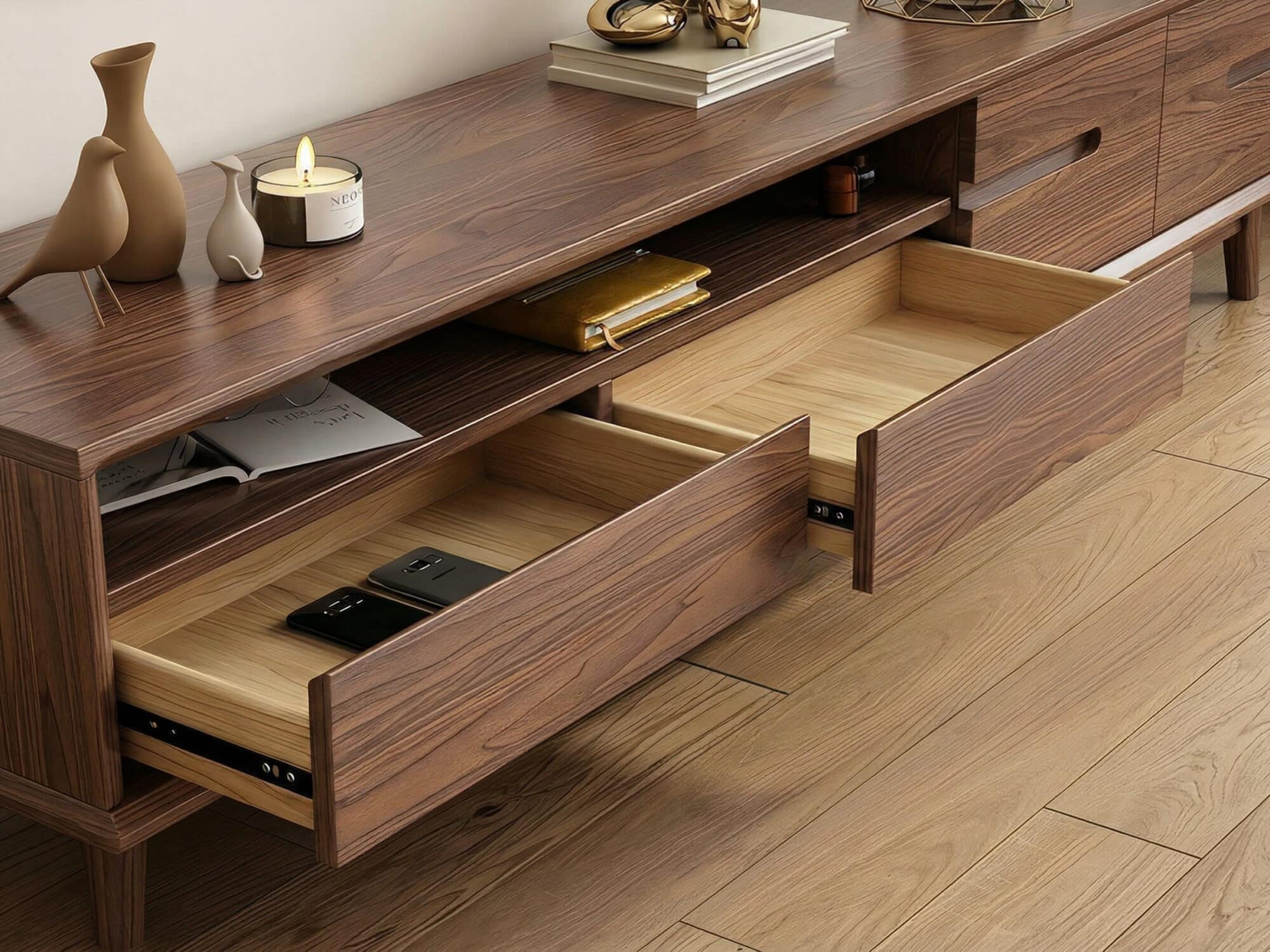 70.2'' Modern Walnut TV Stand Low Profile Wooden Media Console with Storage - resized - 相册图 #9 70.2'' Modern Walnut TV Stand Low Profile Wooden Media Console with Storage 相册图 #9 resized