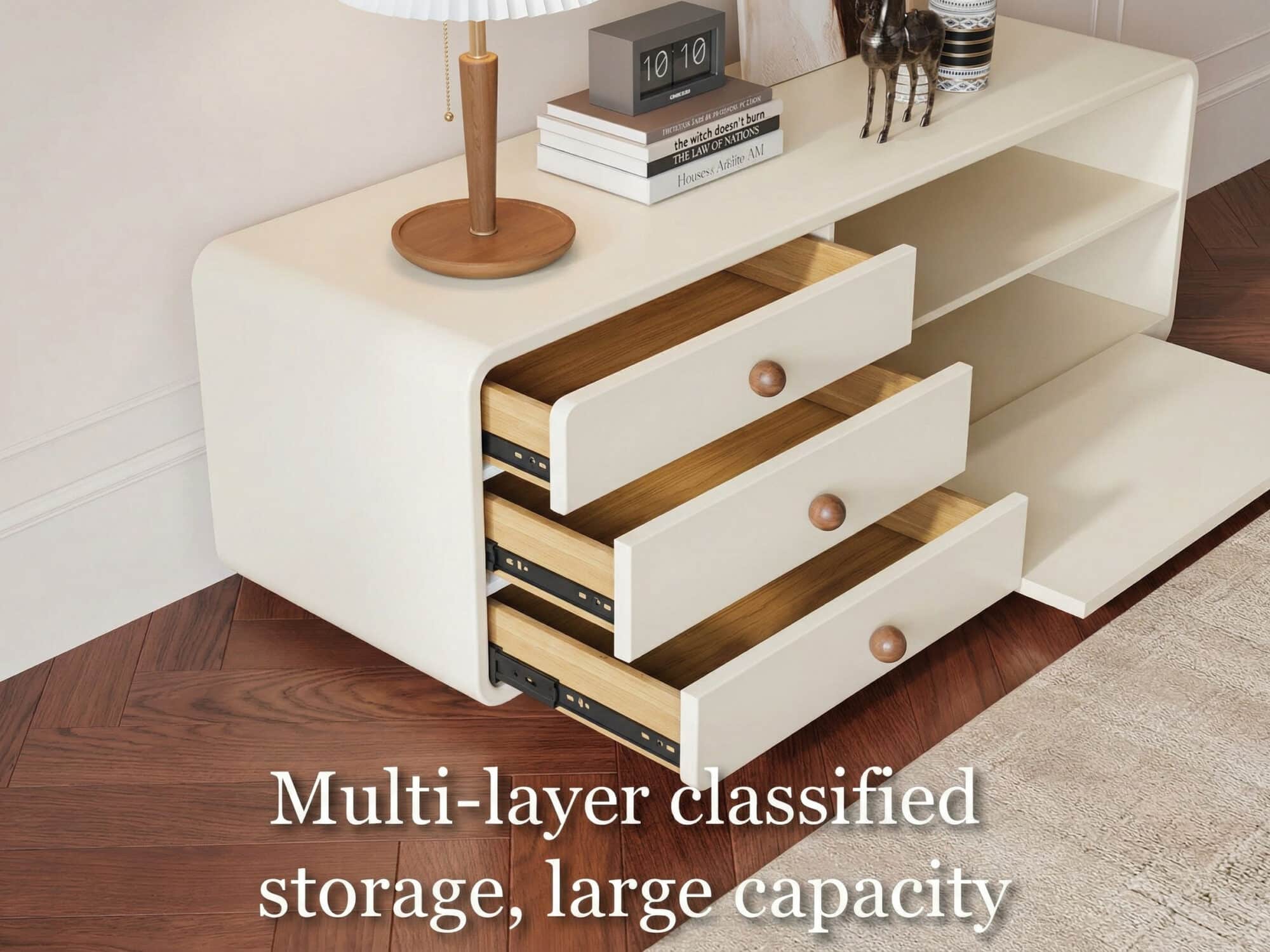 78.7" Contemporary Cream TV Console with Wooden Accents for Living Room - resized - 相册图 #4 78.7" Contemporary Cream TV Console with Wooden Accents for Living Room 相册图 #4 resized