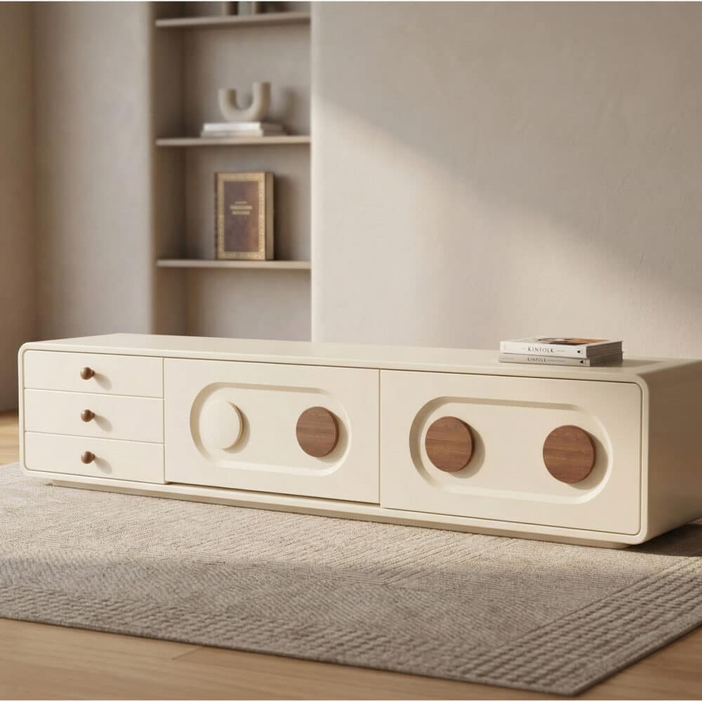 78.7" Contemporary Cream TV Console with Wooden Accents for Living Room - scene - 相册图 #1 78.7" Contemporary Cream TV Console with Wooden Accents for Living Room 相册图 #1 scene