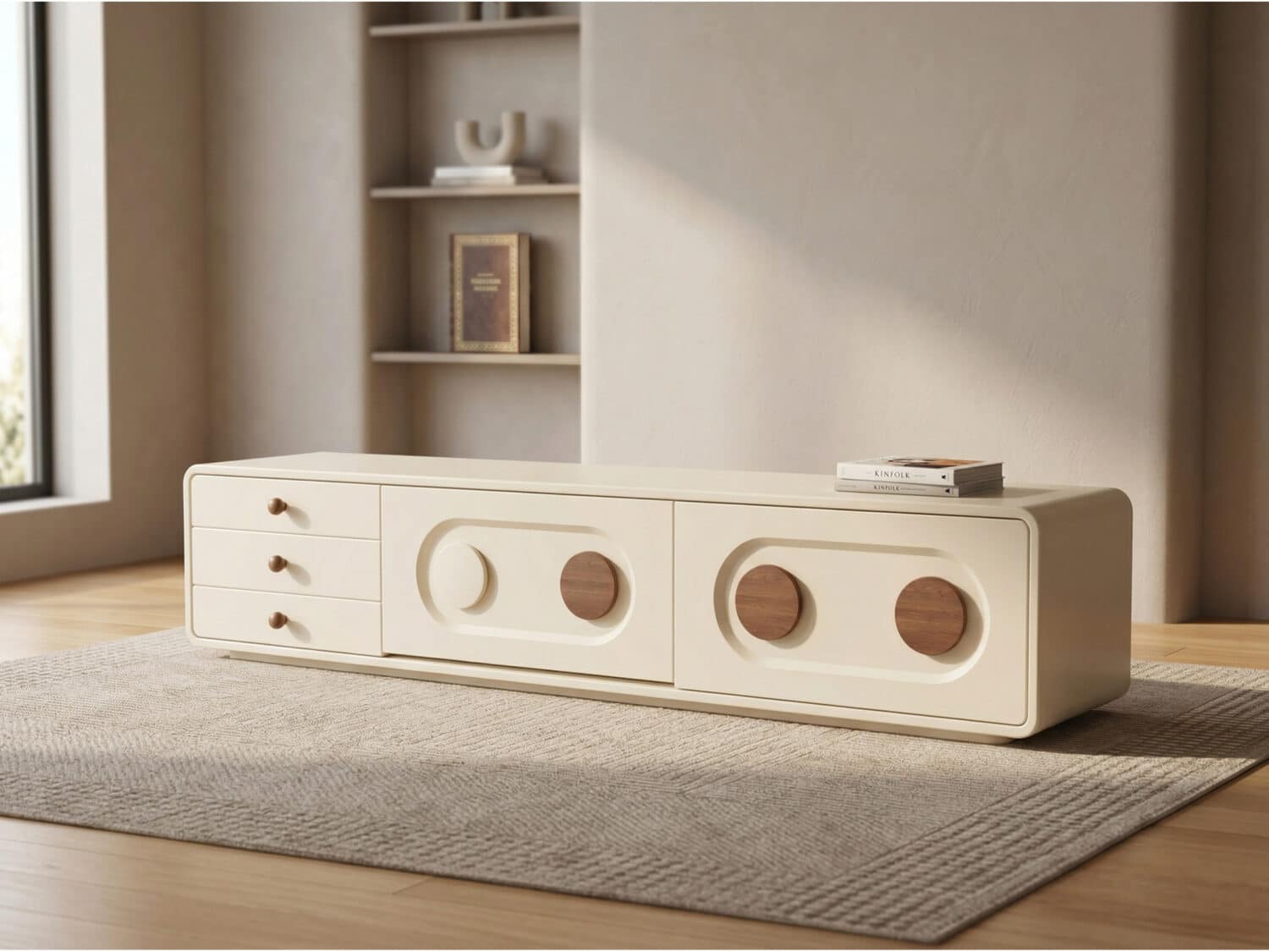 78.7" Contemporary Cream TV Console with Wooden Accents for Living Room 相册图 #1 scene