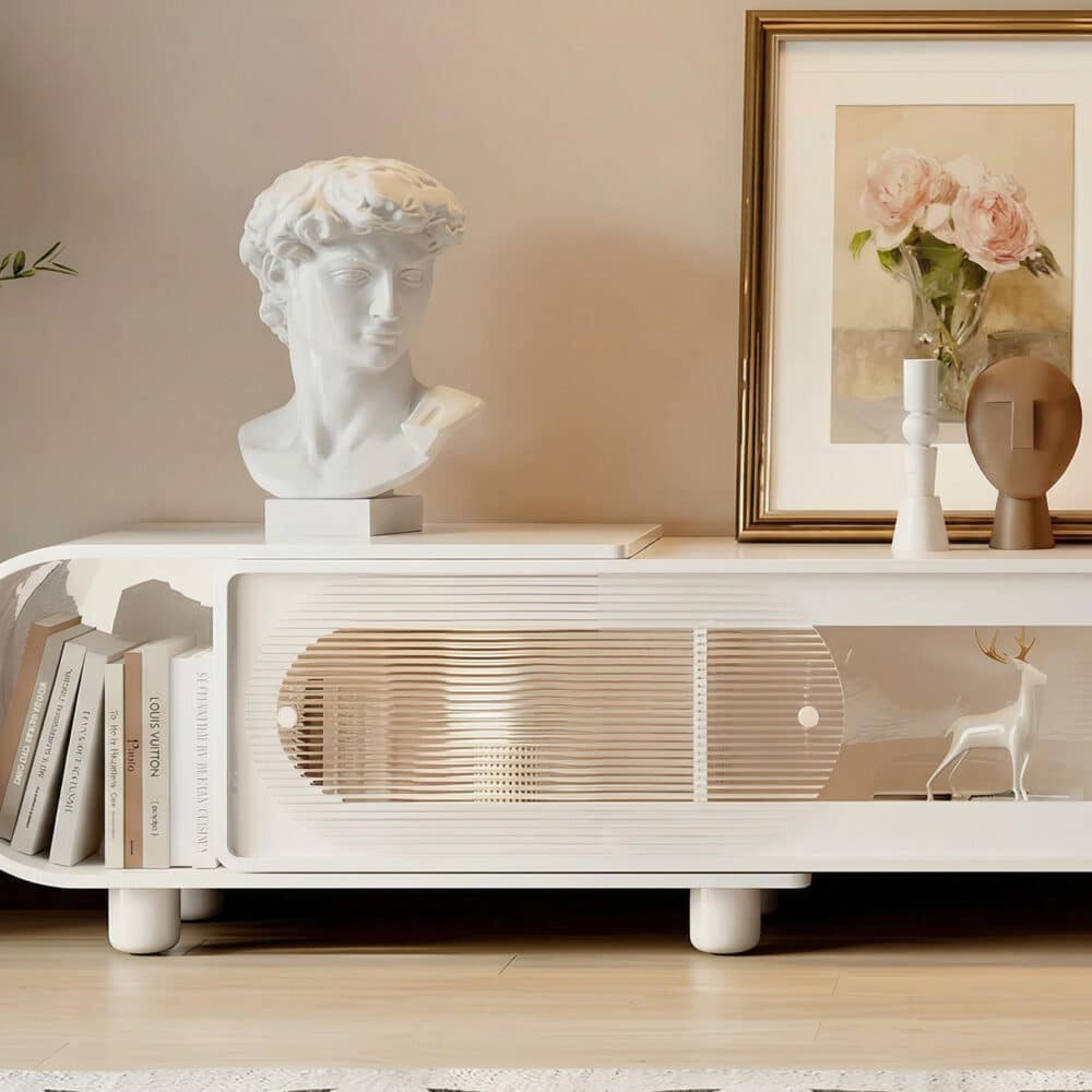 78.7'' Modern Minimalist White TV Stand with Sculptural Storage Design - resized - 相册图 #1 2 78.7'' Modern Minimalist White TV Stand with Sculptural Storage Design 相册图 #1 resized