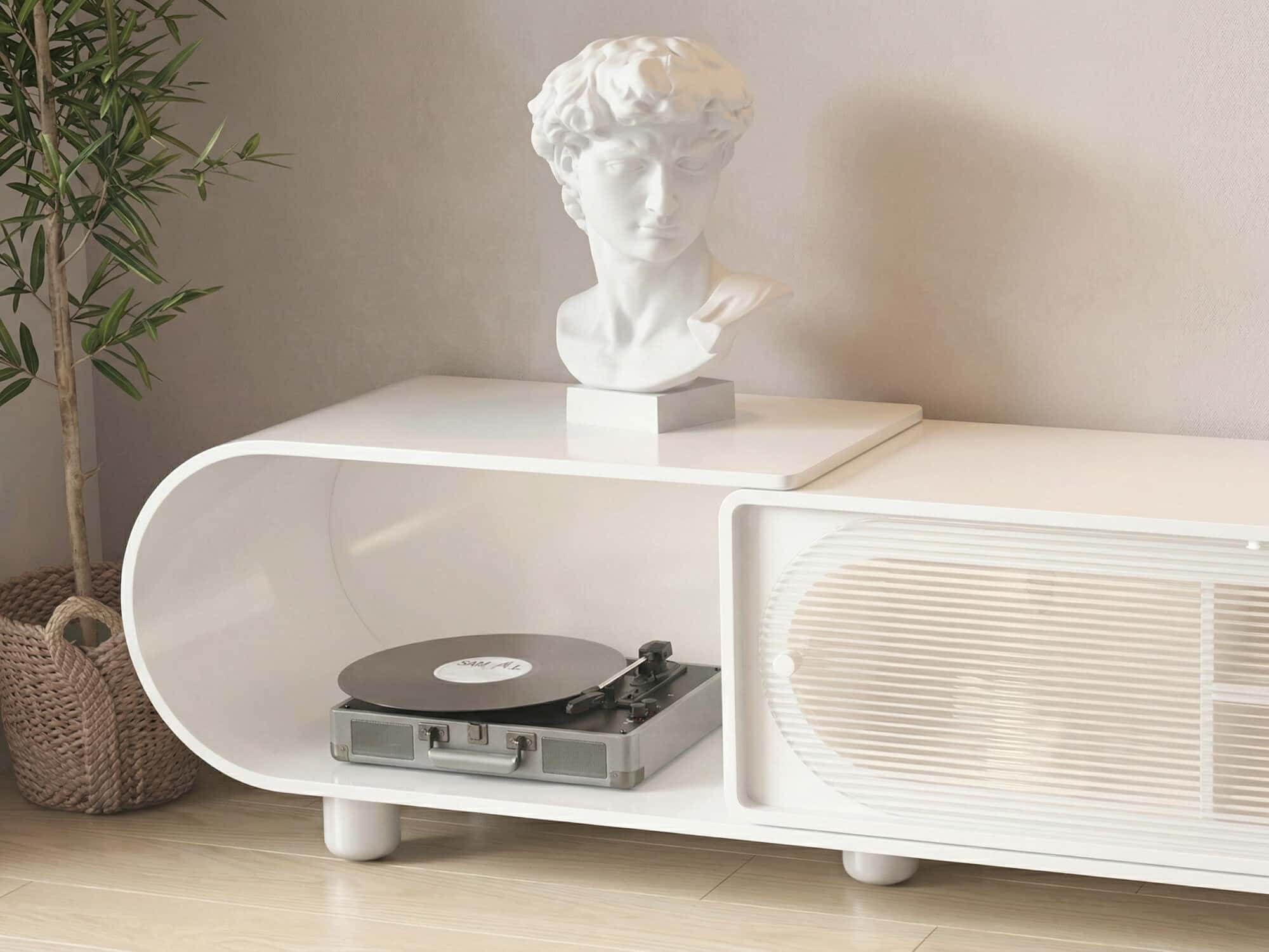 78.7'' Modern Minimalist White TV Stand with Sculptural Storage Design - resized - 相册图 #3 78.7'' Modern Minimalist White TV Stand with Sculptural Storage Design 相册图 #3 resized