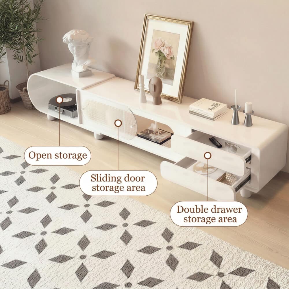 78.7'' Modern Minimalist White TV Stand with Sculptural Storage Design - resized - 相册图 #4 78.7'' Modern Minimalist White TV Stand with Sculptural Storage Design 相册图 #4 resized