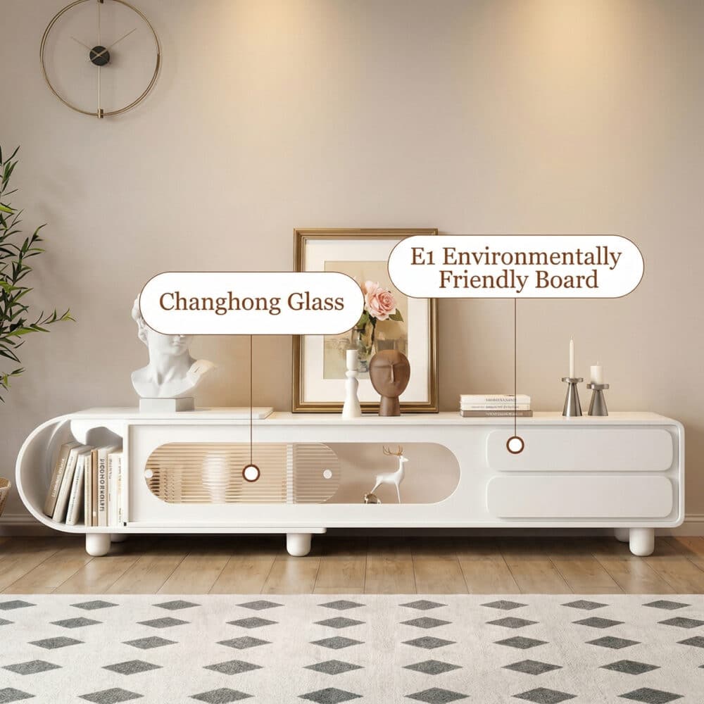 78.7'' Modern Minimalist White TV Stand with Sculptural Storage Design - resized - 相册图 #5 78.7'' Modern Minimalist White TV Stand with Sculptural Storage Design 相册图 #5 resized