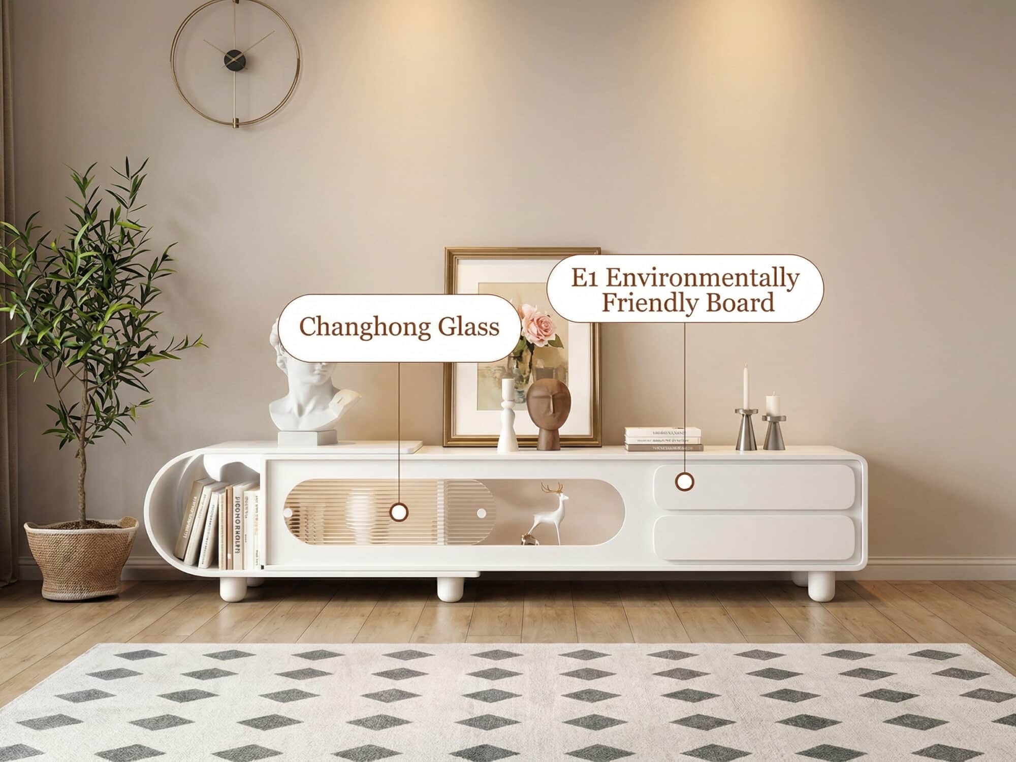 78.7'' Modern Minimalist White TV Stand with Sculptural Storage Design - resized - 相册图 #5 78.7'' Modern Minimalist White TV Stand with Sculptural Storage Design 相册图 #5 resized