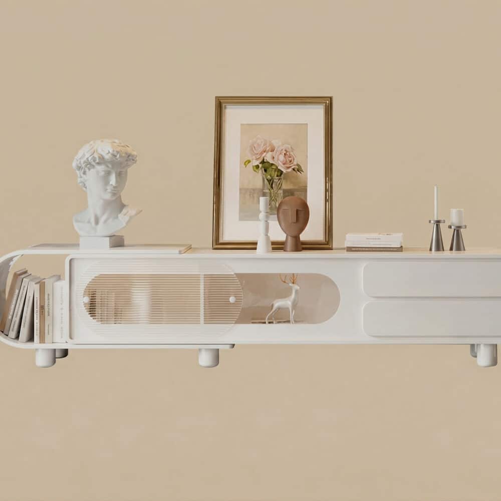 78.7'' Modern Minimalist White TV Stand with Sculptural Storage Design - resized - 相册图 #6 78.7'' Modern Minimalist White TV Stand with Sculptural Storage Design 相册图 #6 resized