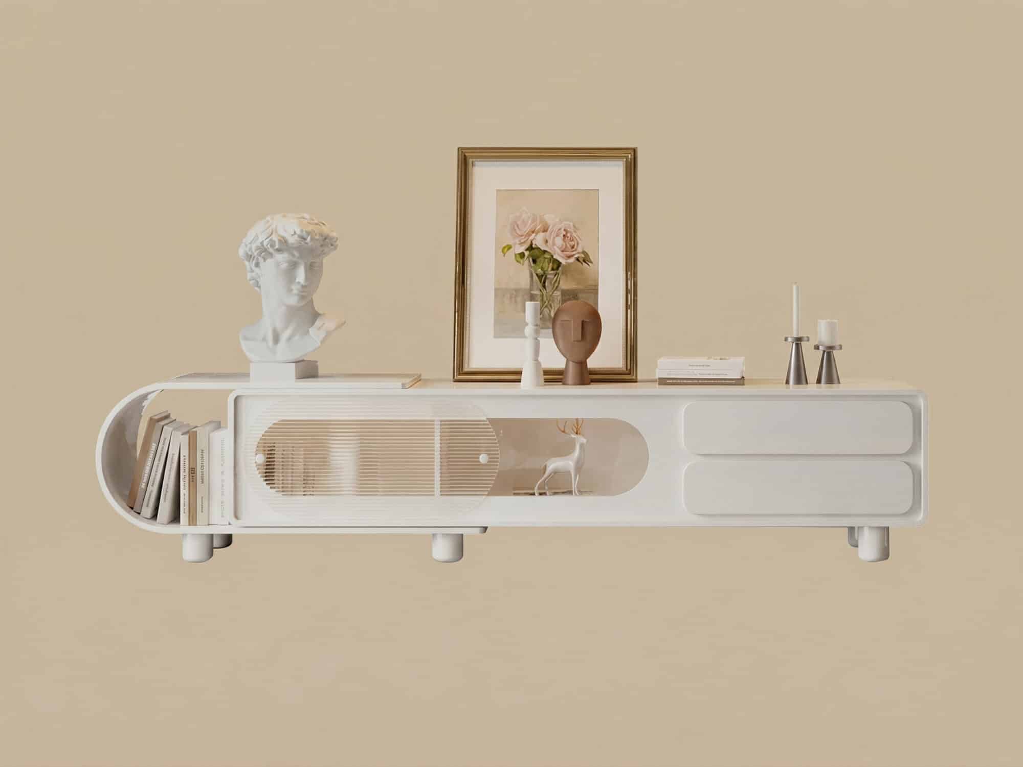 78.7'' Modern Minimalist White TV Stand with Sculptural Storage Design - resized - 相册图 #6 78.7'' Modern Minimalist White TV Stand with Sculptural Storage Design 相册图 #6 resized