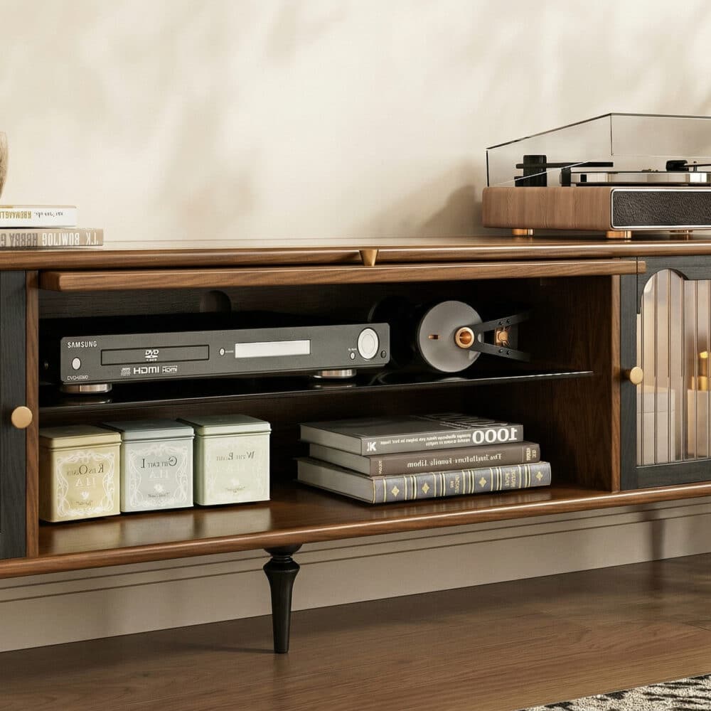 78" Fluted Glass Door Mid-Century TV Stand - resized - 相册图 #5 78" Fluted Glass Door Mid-Century TV Stand 相册图 #5 resized