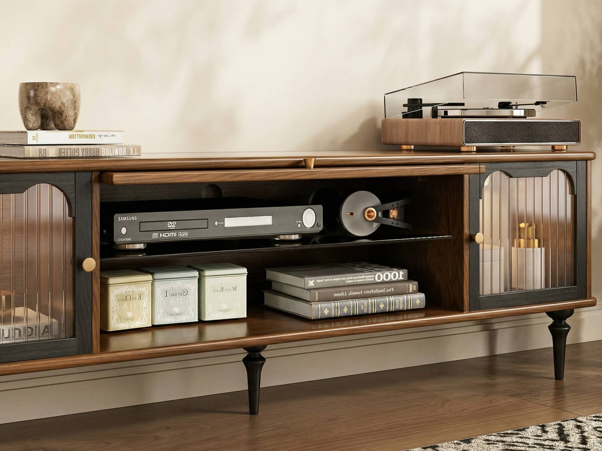 78" Fluted Glass Door Mid-Century TV Stand - resized - 相册图 #5 78" Fluted Glass Door Mid-Century TV Stand 相册图 #5 resized