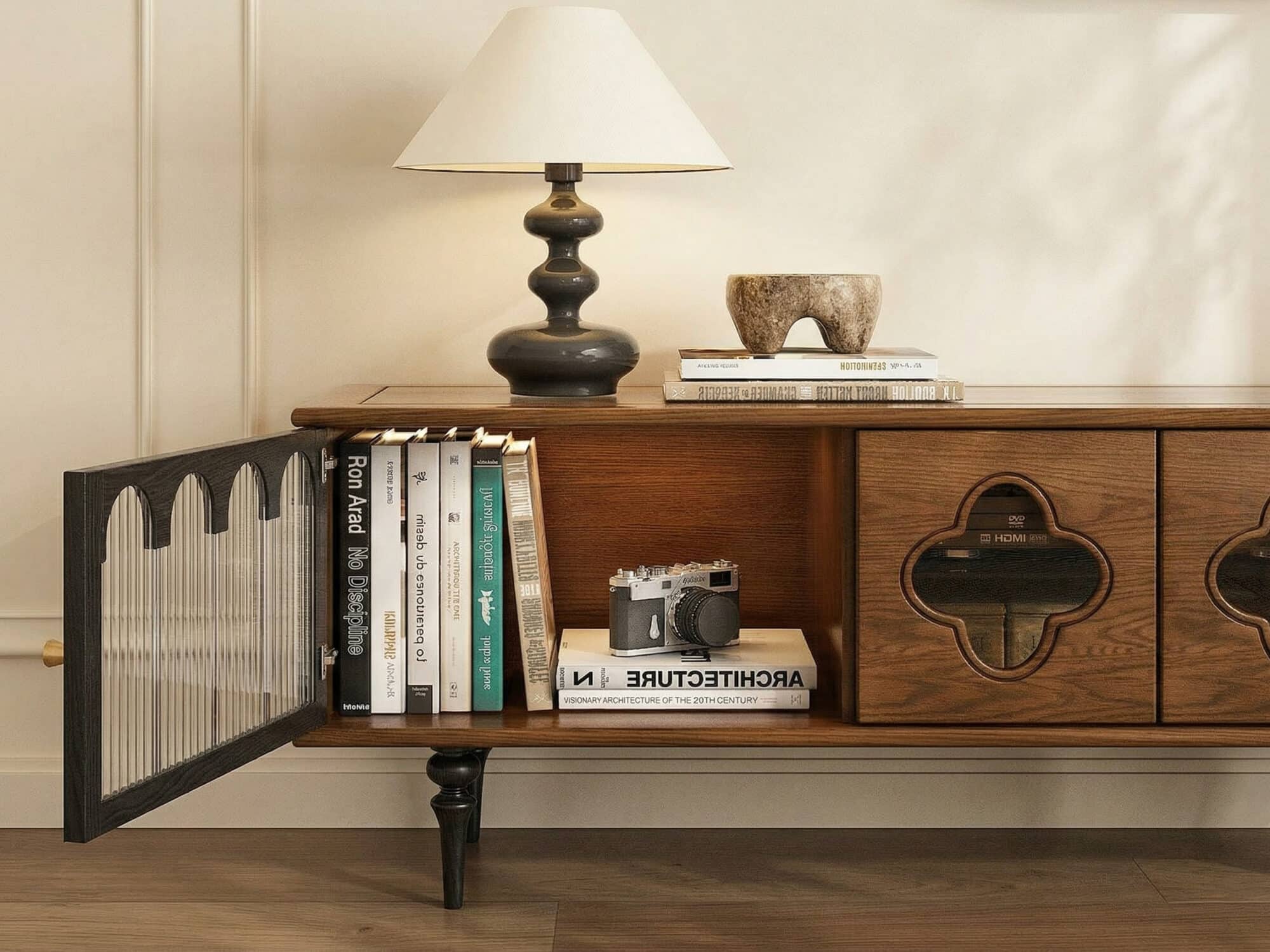 78" Fluted Glass Door Mid-Century TV Stand - resized - 相册图 #6 78" Fluted Glass Door Mid-Century TV Stand 相册图 #6 resized