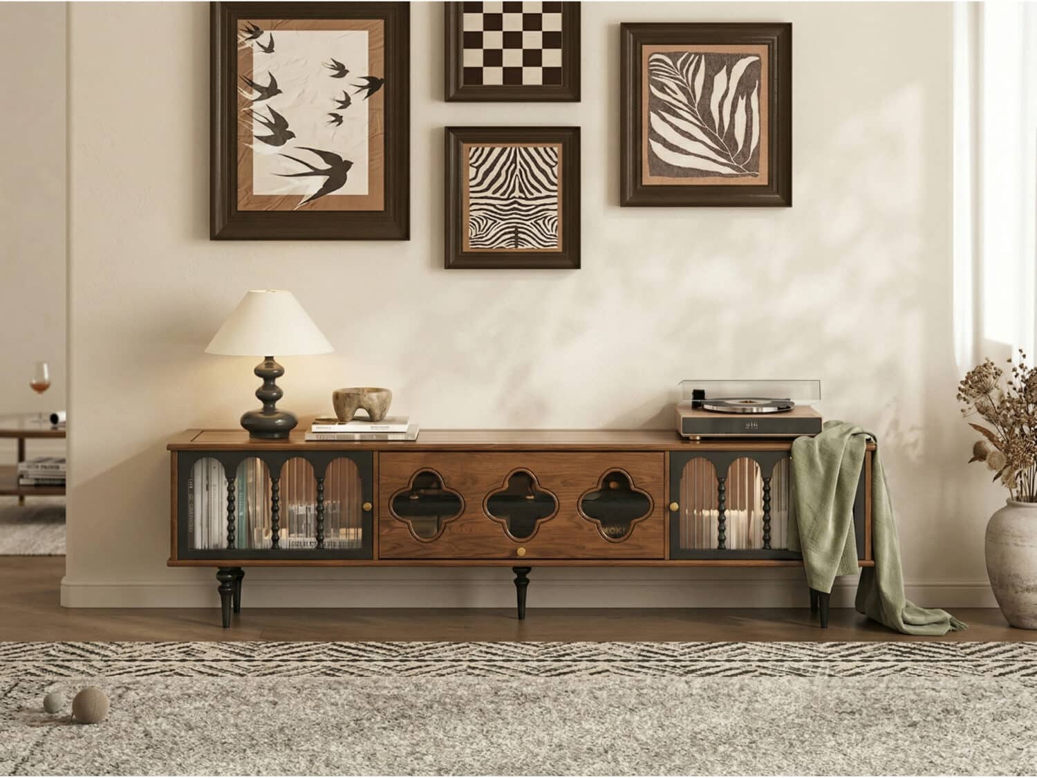 78" Fluted Glass Door Mid-Century TV Stand 商品主图 scene