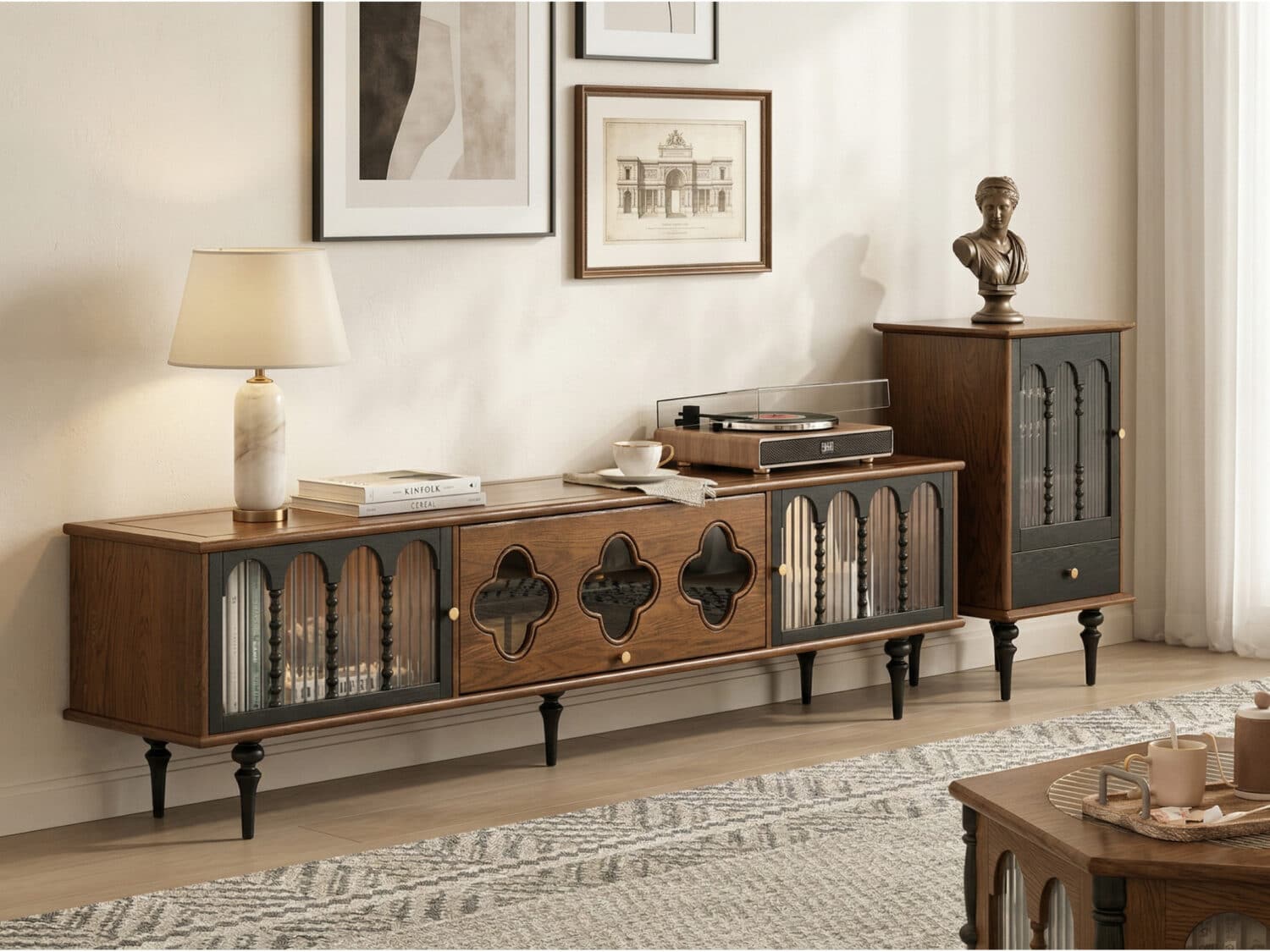 78" Fluted Glass Door Mid-Century TV Stand 相册图 #1 scene