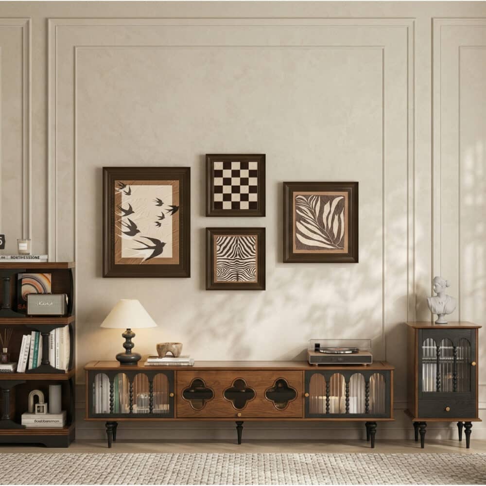 78" Fluted Glass Door Mid-Century TV Stand - scene - 相册图 #2 78" Fluted Glass Door Mid-Century TV Stand 相册图 #2 scene