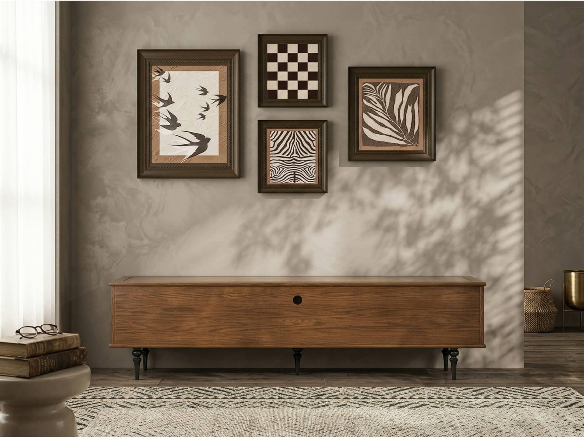 78" Fluted Glass Door Mid-Century TV Stand - scene - 相册图 #3 2 78" Fluted Glass Door Mid-Century TV Stand 相册图 #3 scene