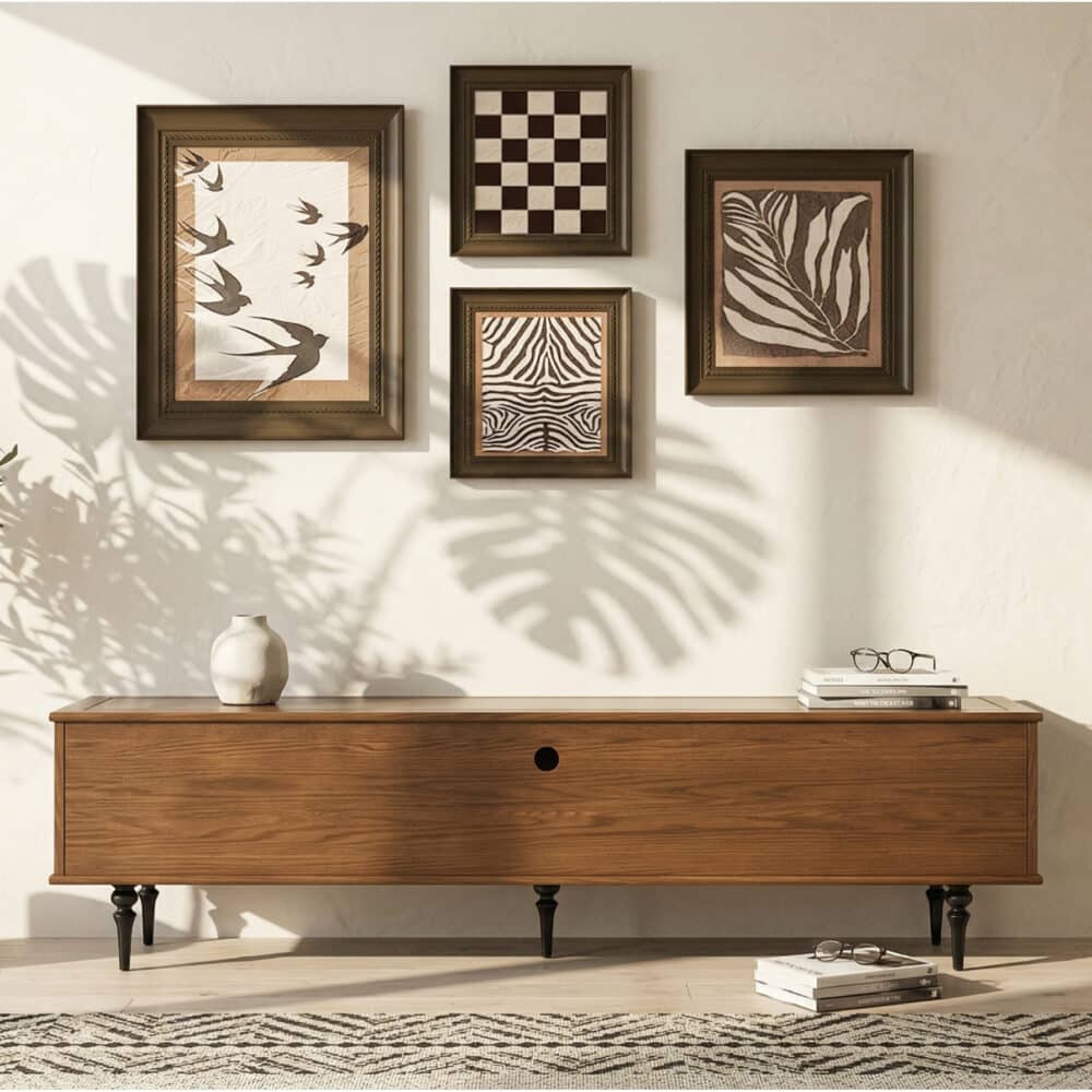 78" Fluted Glass Door Mid-Century TV Stand - scene - 相册图 #3 3 78" Fluted Glass Door Mid-Century TV Stand 相册图 #3 scene