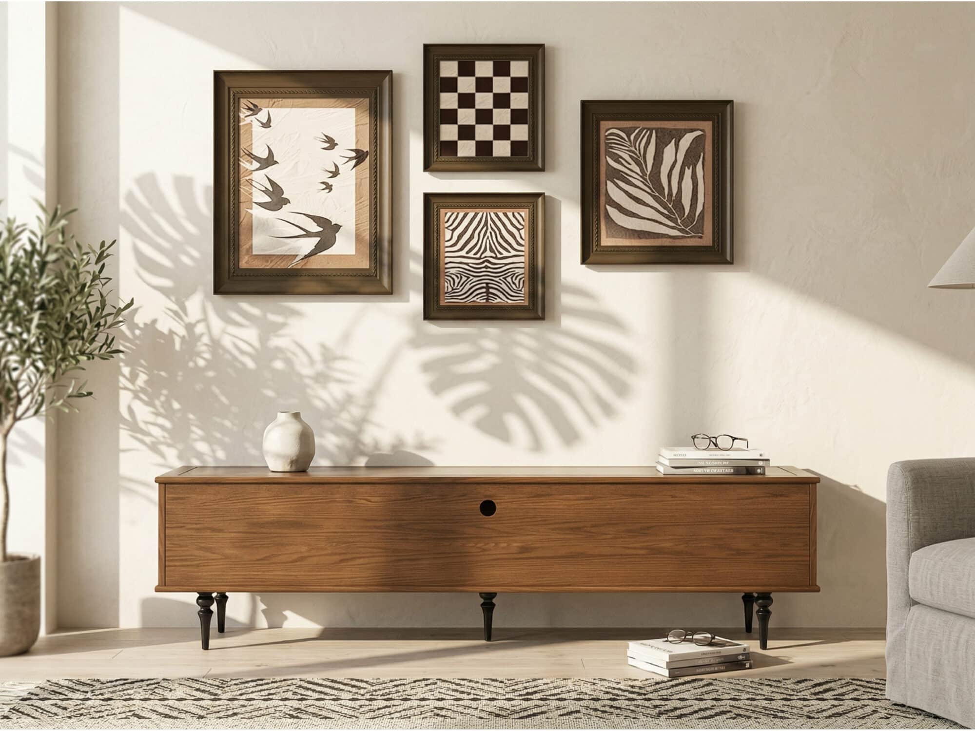 78" Fluted Glass Door Mid-Century TV Stand - scene - 相册图 #3 3 78" Fluted Glass Door Mid-Century TV Stand 相册图 #3 scene