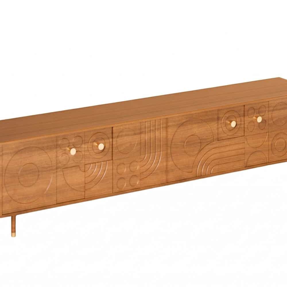 78" Retro TV Stand Carved Geometric Pattern Solid Wood Cabinet Brass-Tipped Legs - resized - 相册图 #7 78" Retro TV Stand Carved Geometric Pattern Solid Wood Cabinet Brass-Tipped Legs 相册图 #7 resized