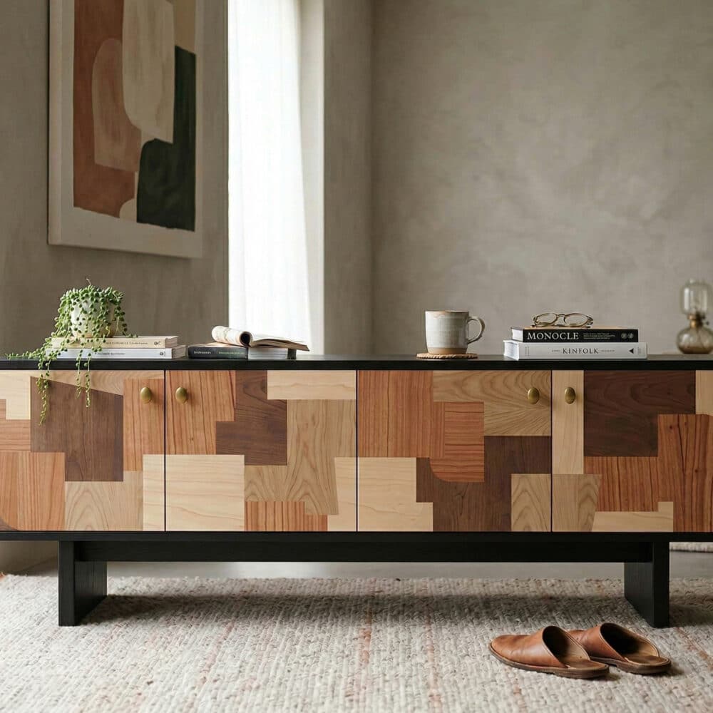 Artistic Geometric Wood Media Console - resized - 商品主图 Artistic Geometric Wood Media Console 商品主图 resized