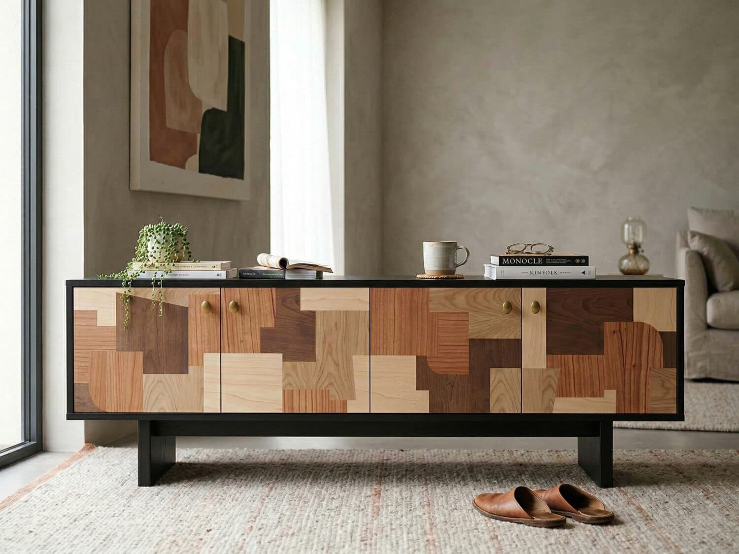 Artistic Geometric Wood Media Console 商品主图 resized