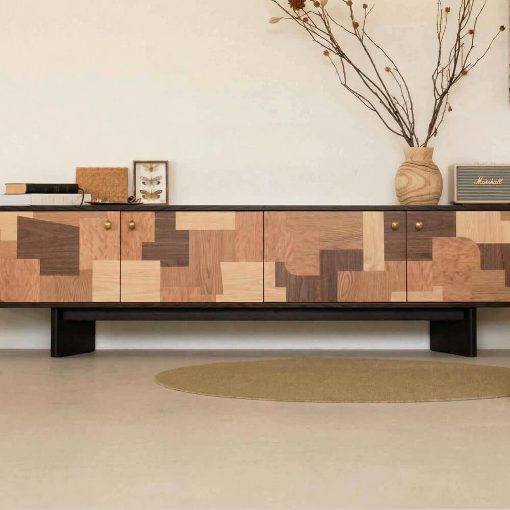 Artistic Geometric Wood Media Console - resized - 相册图 #1 Artistic Geometric Wood Media Console 相册图 #1 resized