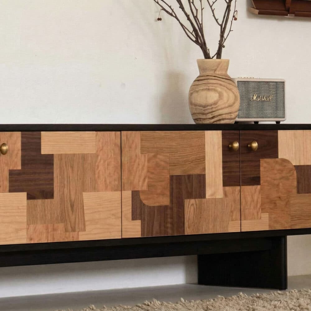 Artistic Geometric Wood Media Console - resized - 相册图 #2 Artistic Geometric Wood Media Console 相册图 #2 resized
