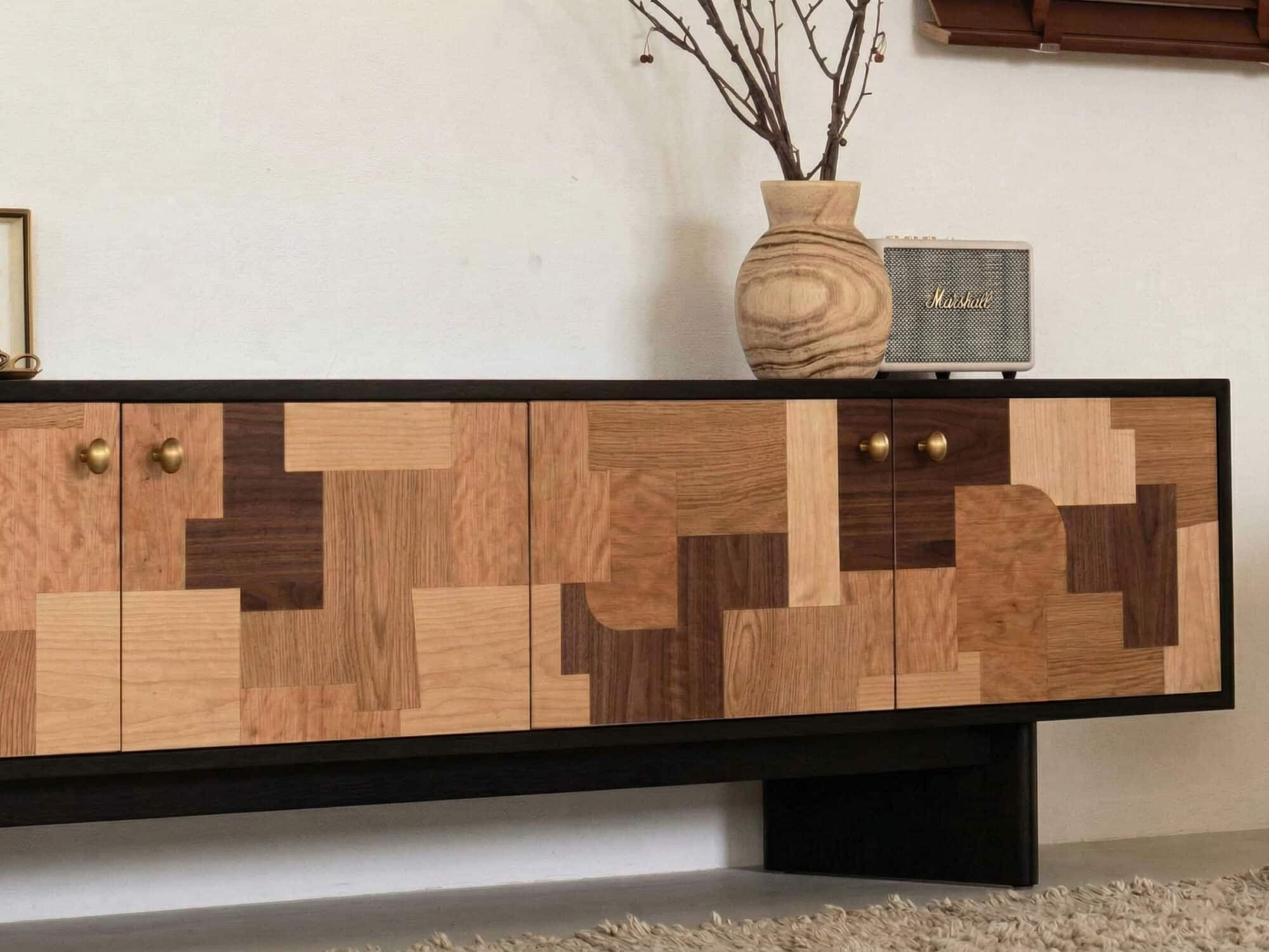 Artistic Geometric Wood Media Console - resized - 相册图 #2 Artistic Geometric Wood Media Console 相册图 #2 resized