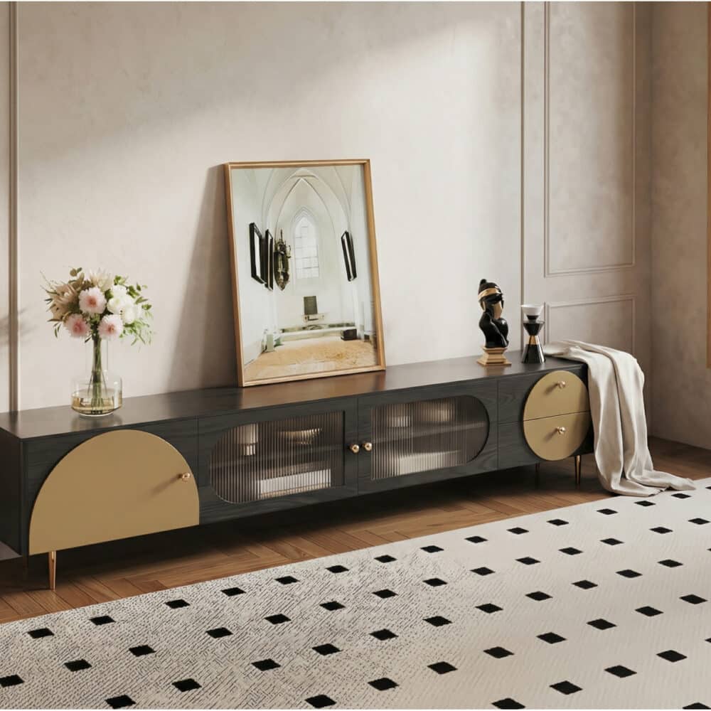 Black Ash Wood Cabinet Drawers Rectangle TV Stand - scene - 相册图 #3 Black Ash Wood Cabinet Drawers Rectangle TV Stand 相册图 #3 scene