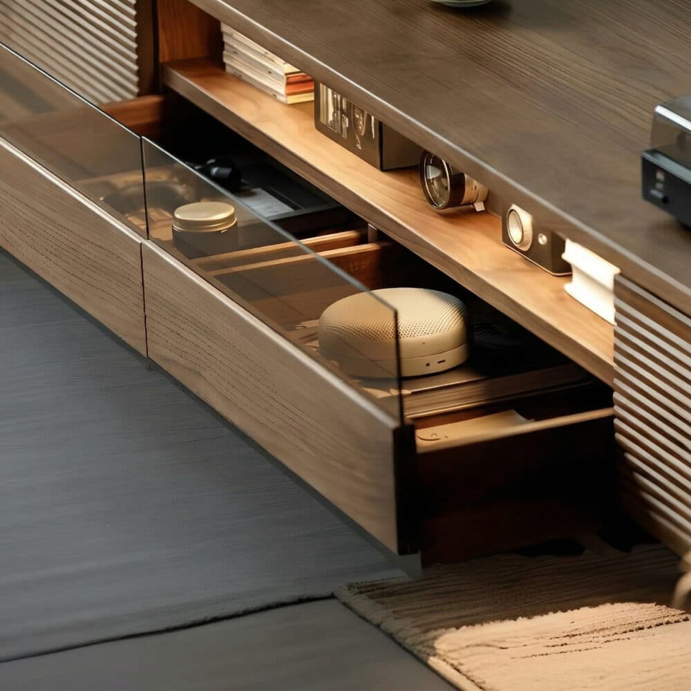 Brown Walnut Wood Drawers Rectangle 2 Tiers TV Stand - resized - 相册图 #5 Brown Walnut Wood Drawers Rectangle 2 Tiers TV Stand 相册图 #5 resized