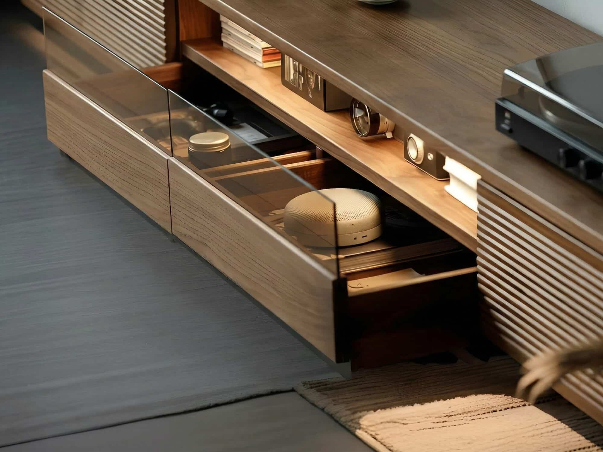 Brown Walnut Wood Drawers Rectangle 2 Tiers TV Stand - resized - 相册图 #5 Brown Walnut Wood Drawers Rectangle 2 Tiers TV Stand 相册图 #5 resized