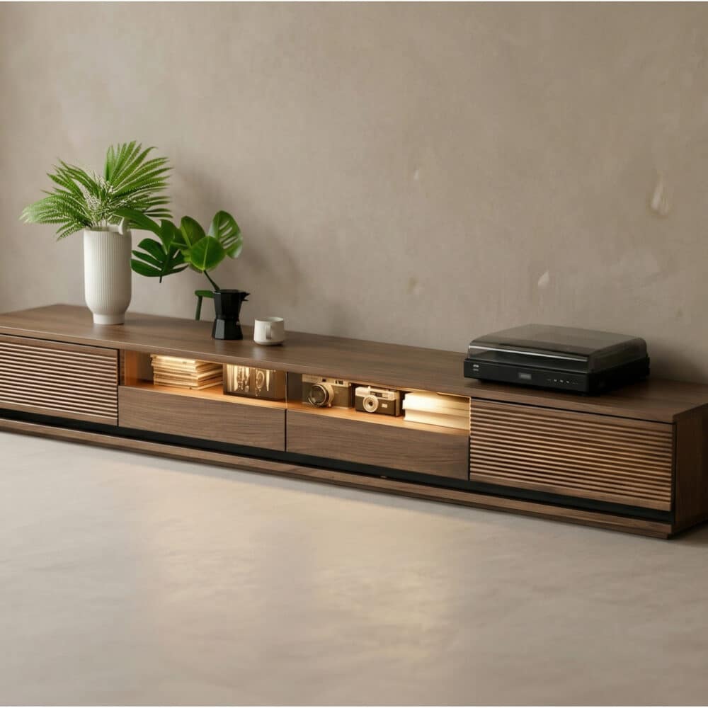 Brown Walnut Wood Drawers Rectangle 2 Tiers TV Stand - scene - 相册图 #4 2 Brown Walnut Wood Drawers Rectangle 2 Tiers TV Stand 相册图 #4 scene