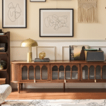 French Vintage Solid Wood TV Stand: Mid-Century Modern Media Console 相册图 #1 scene