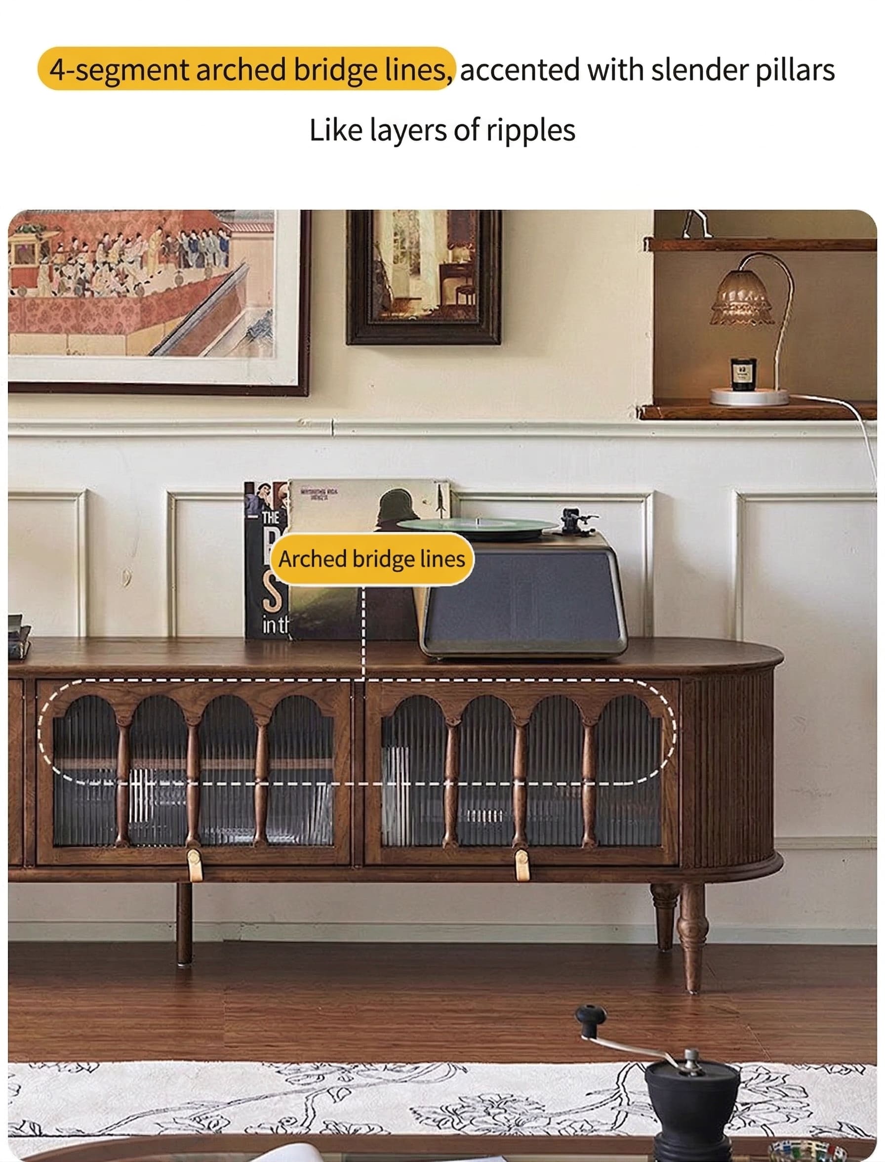 French Vintage Solid Wood TV Stand: Mid-Century Modern Media Console 手动上传图 translated