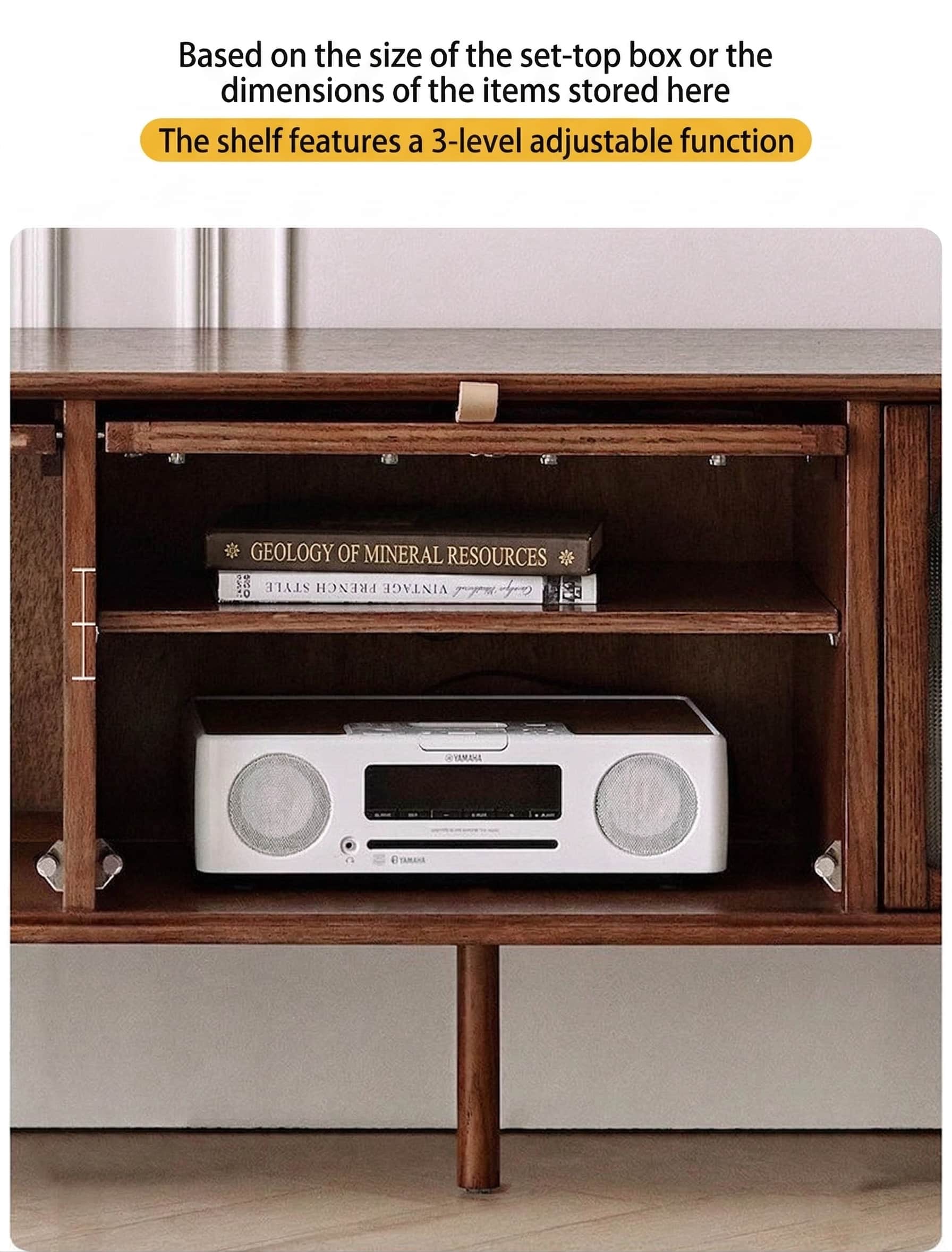 French Vintage Solid Wood TV Stand: Mid-Century Modern Media Console 手动上传图 translated