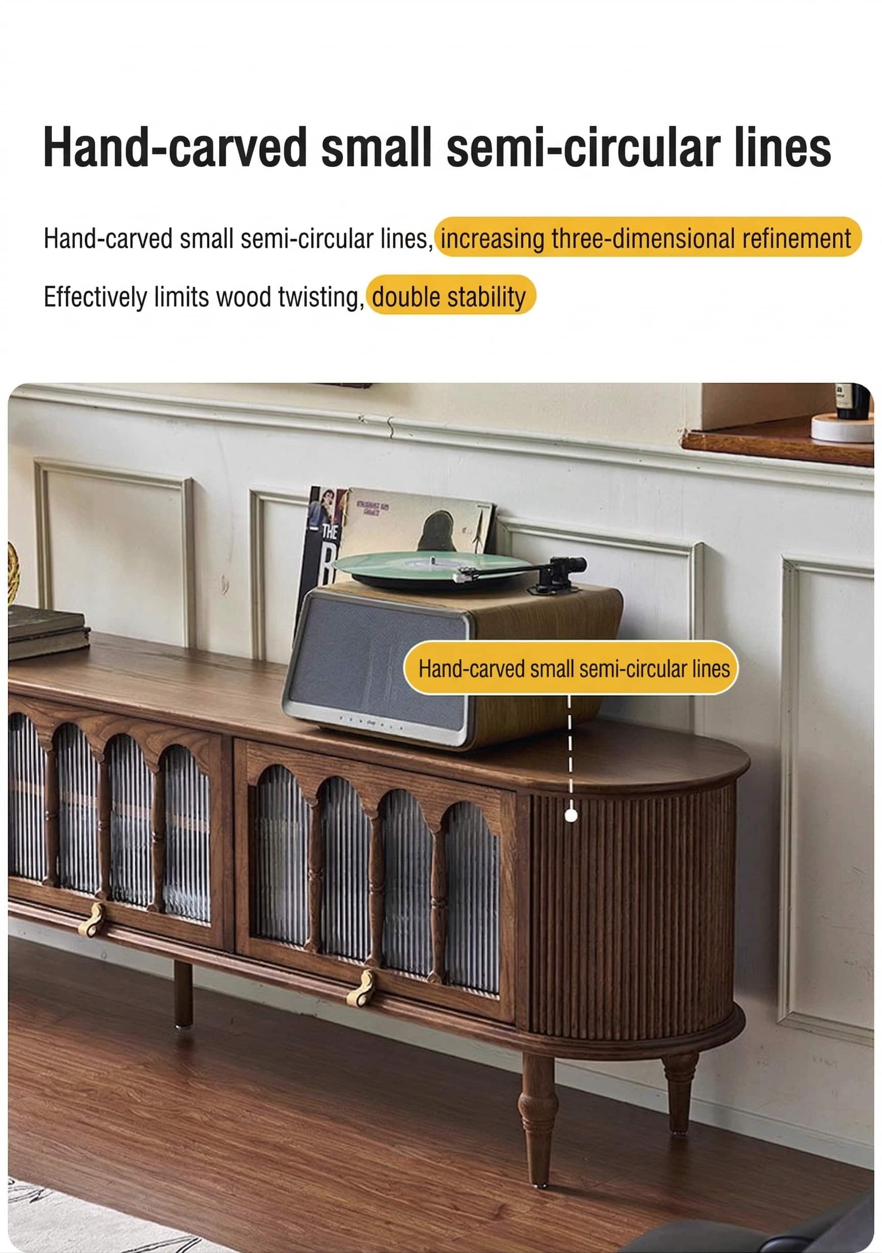 French Vintage Solid Wood TV Stand: Mid-Century Modern Media Console 手动上传图 translated