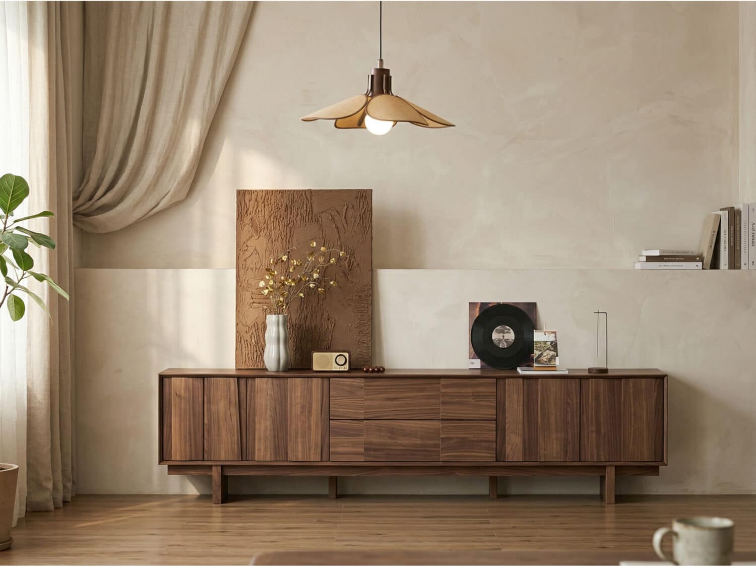 Living Room Brown Wood Drawers Rectangle TV Stand 商品主图 scene